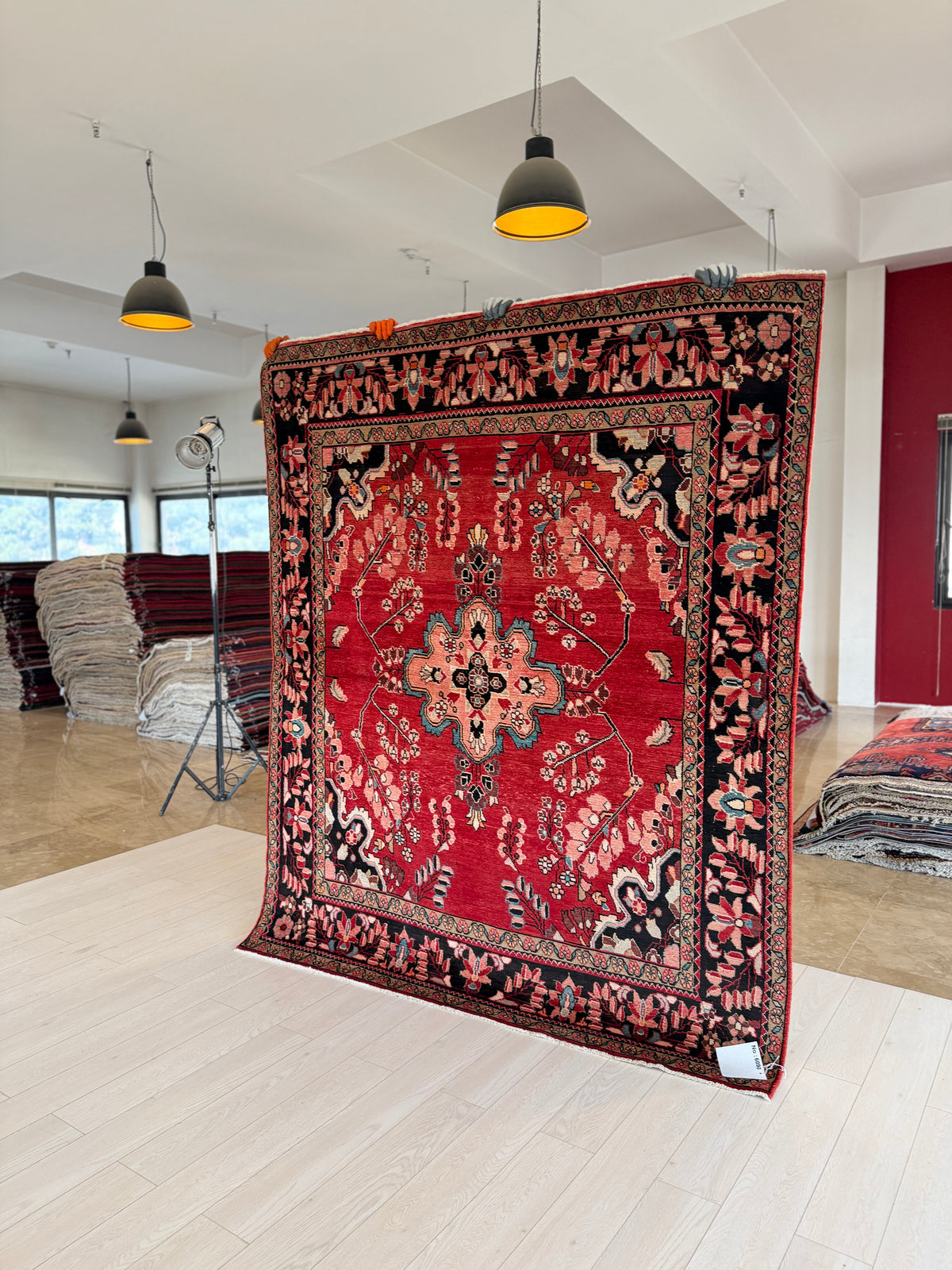 Rare Collectible Vintage Red & Pink Wool Rug – 7' 0" x 5' 11" (214 x 181 cm)