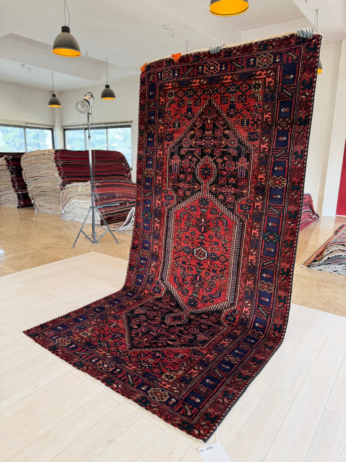 Vintage Black & Red Geometric Allover Wool Rug – 10' 2" x 5' 1" (311 x 155 cm)