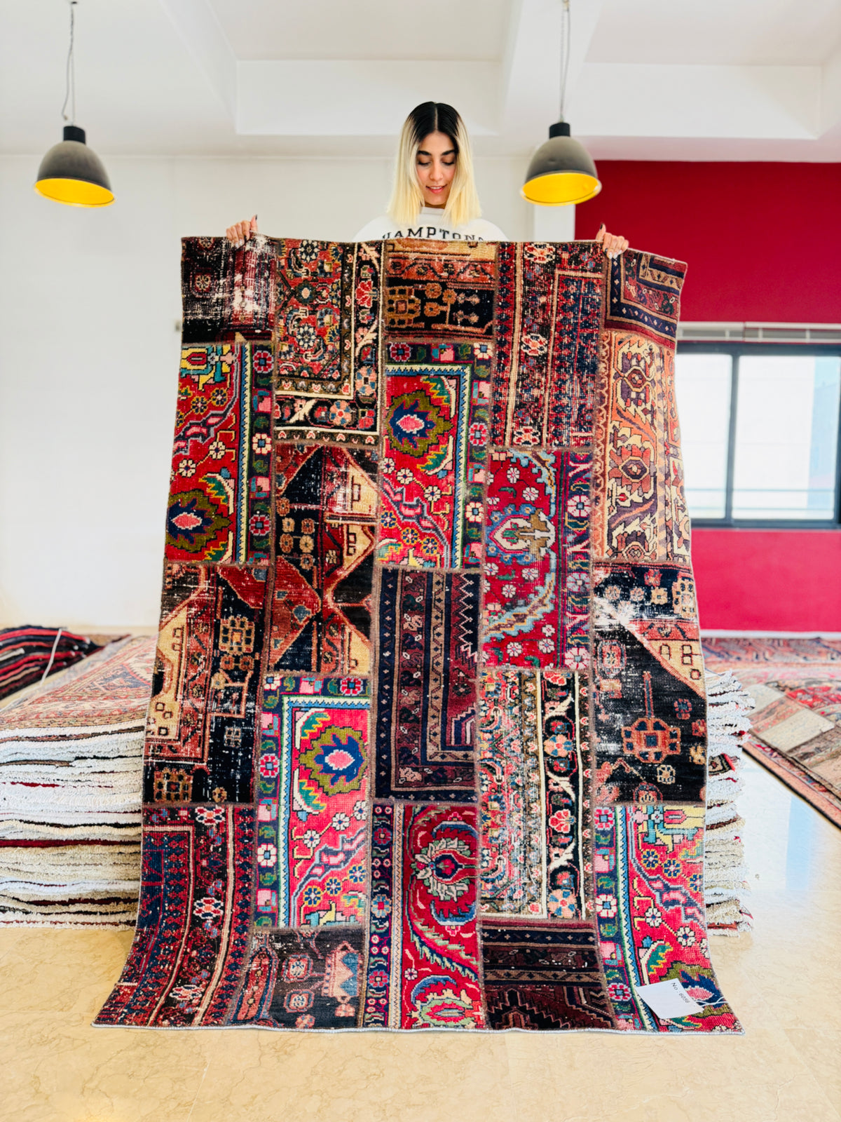 Vintage Multicolour Hand-Knotted Patchwork Rug – 6' 9" x 4' 8" (207 x 141 cm)