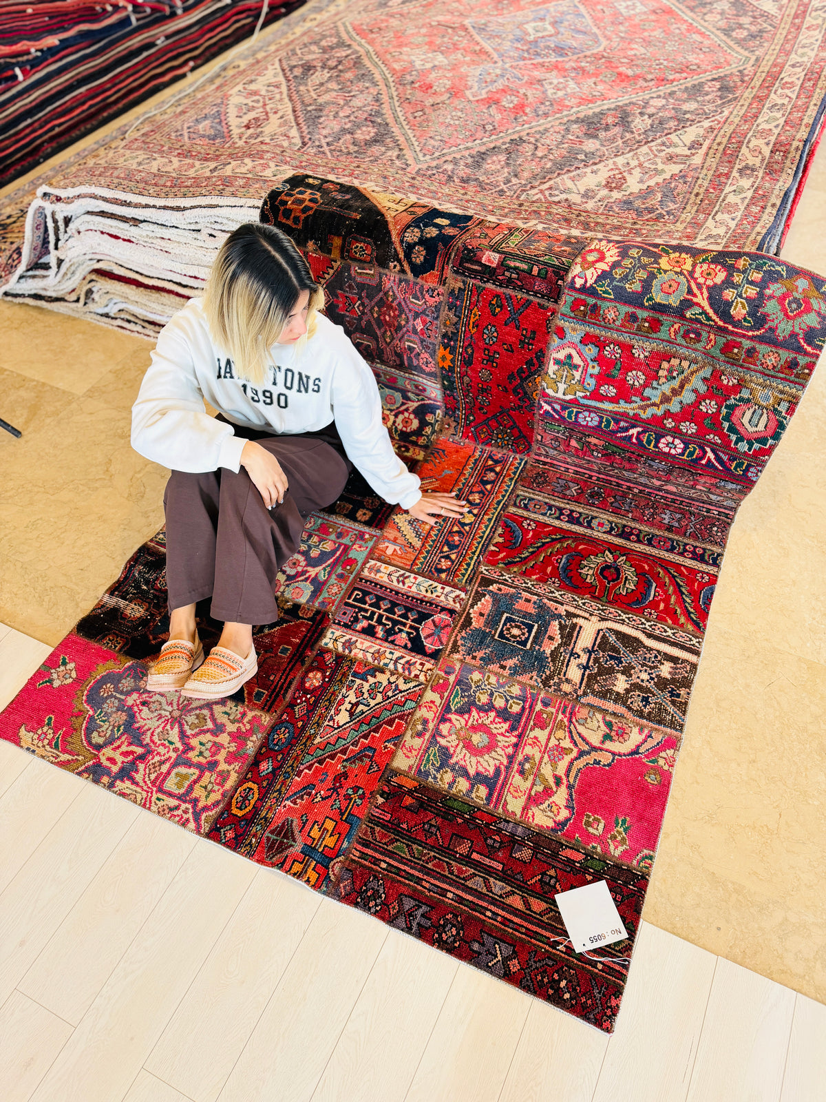 Vintage Multicolour Hand-Knotted Patchwork Rug – 6' 11" x 4' 9" (211 x 146 cm)