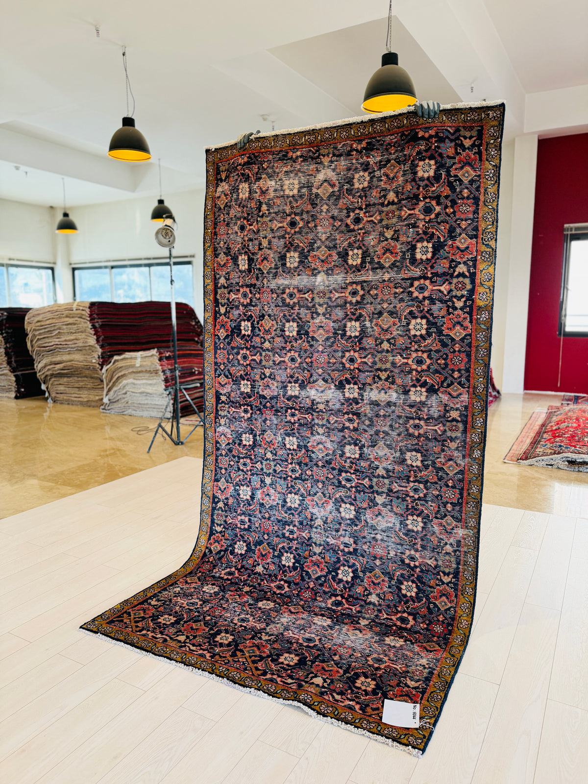 Antique Navy Blue Hand-Knotted Wool Rug – 8' 7" x 4' 5" (261 x 135 cm)