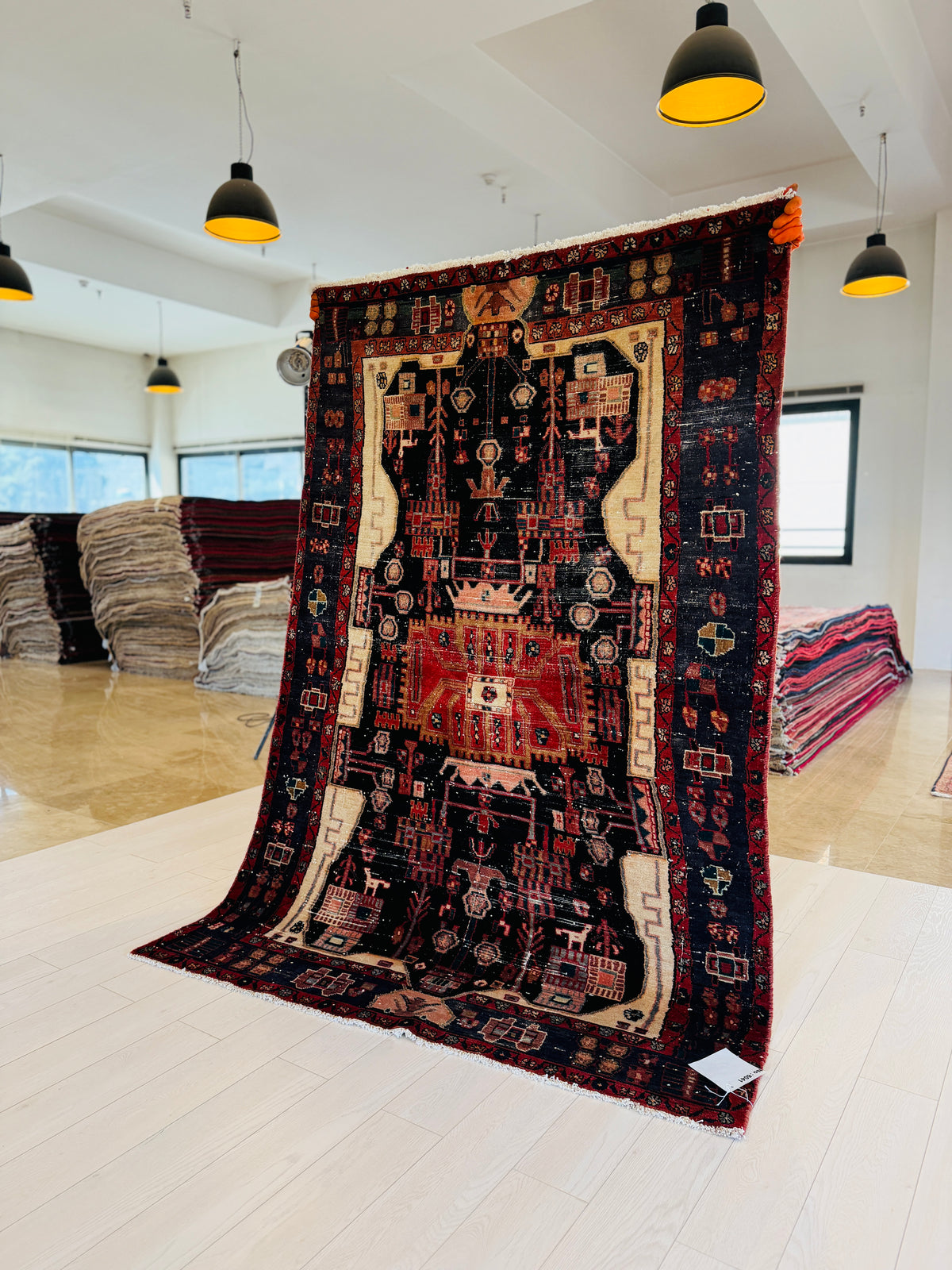 Antique Deep Navy Blue & Red Hand-Knotted Wool Rug – 7' 0" x 4' 10" (213 x 147 cm)
