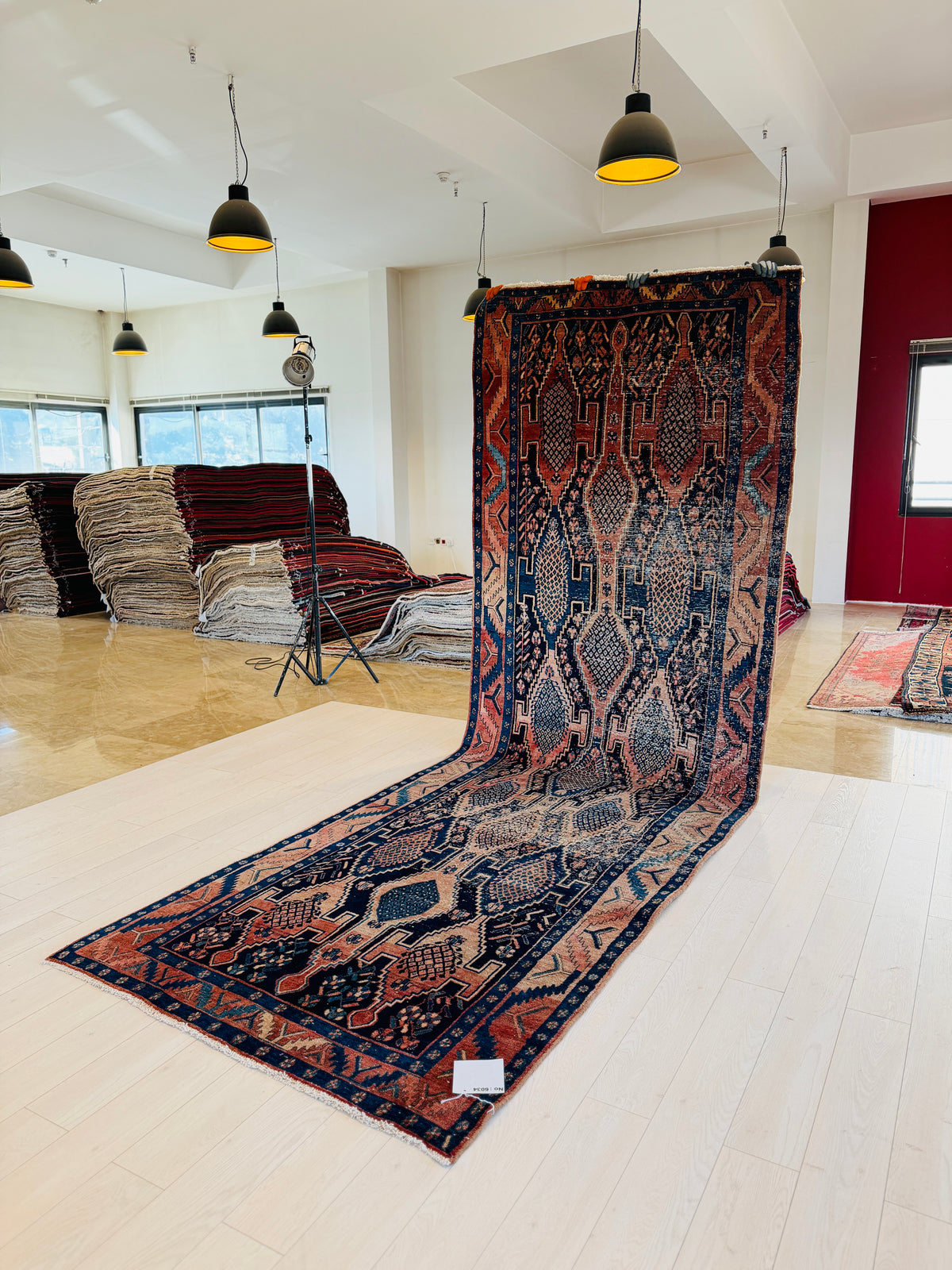 Antique Deep Navy Blue & Red Hand-Knotted Wool Rug – 13' 10" x 4' 6" (421 x 138 cm)