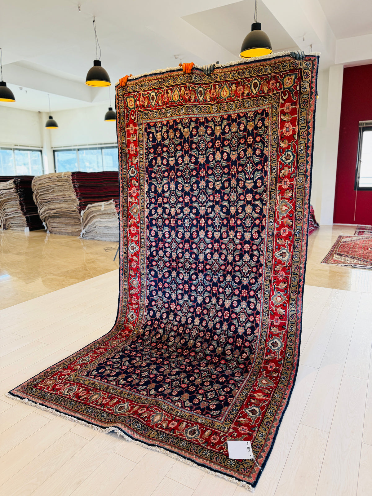 Vintage Deep Navy Blue & Red Hand-Knotted Wool Rug – 9' 8" x 4' 11" (295 x 150 cm)