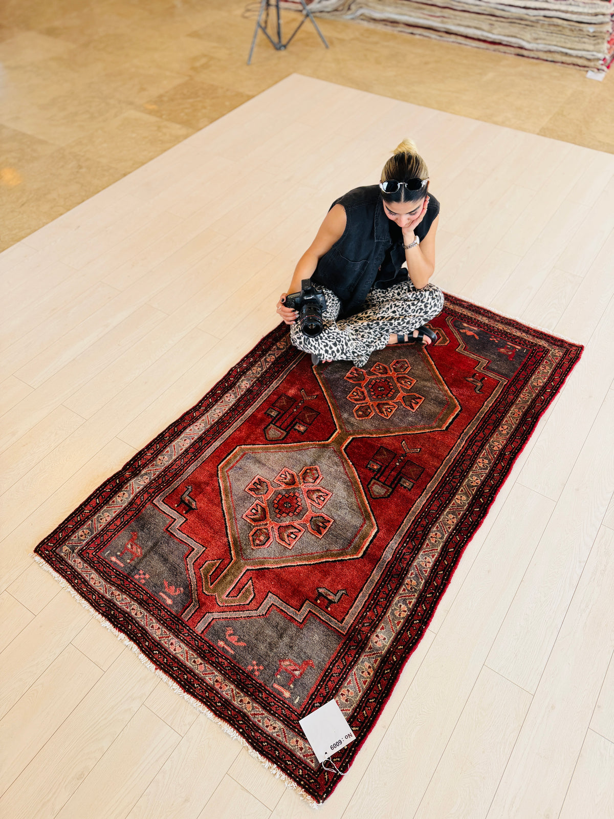 Vintage Red & Blue Hand-Knotted Wool Rug – 6' 3" x 3' 8" (190 x 113 cm)