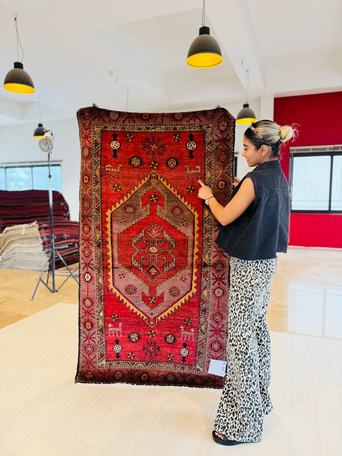 Vintage Red Hand-Knotted Wool Rug – 6' 4" x 3' 7" (193 x 109 cm)