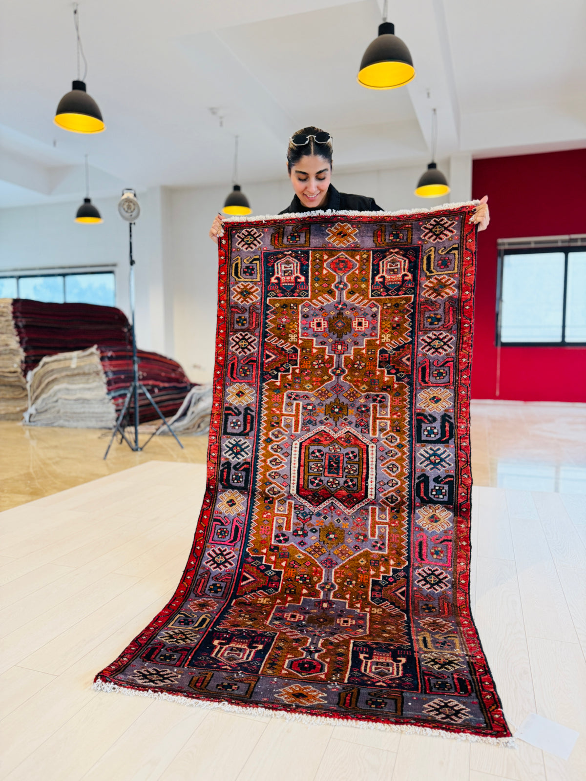 Vintage Brown & Purple Hand-Knotted Wool Rug – 6' 4" x 3' 2" (194 x 97 cm)