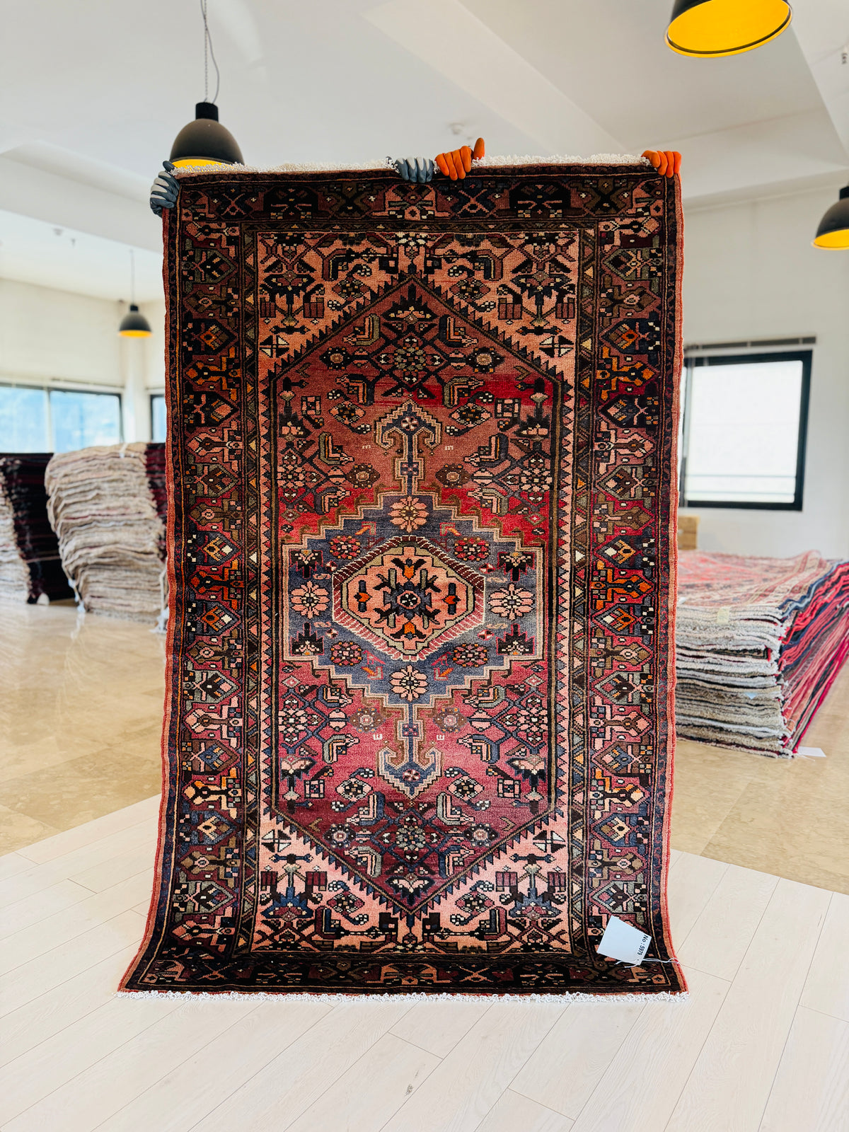 Vintage Rust Red & Salmon Pink Hand-Knotted Wool Rug – 7' 1" x 4' 4" (216 x 133 cm)