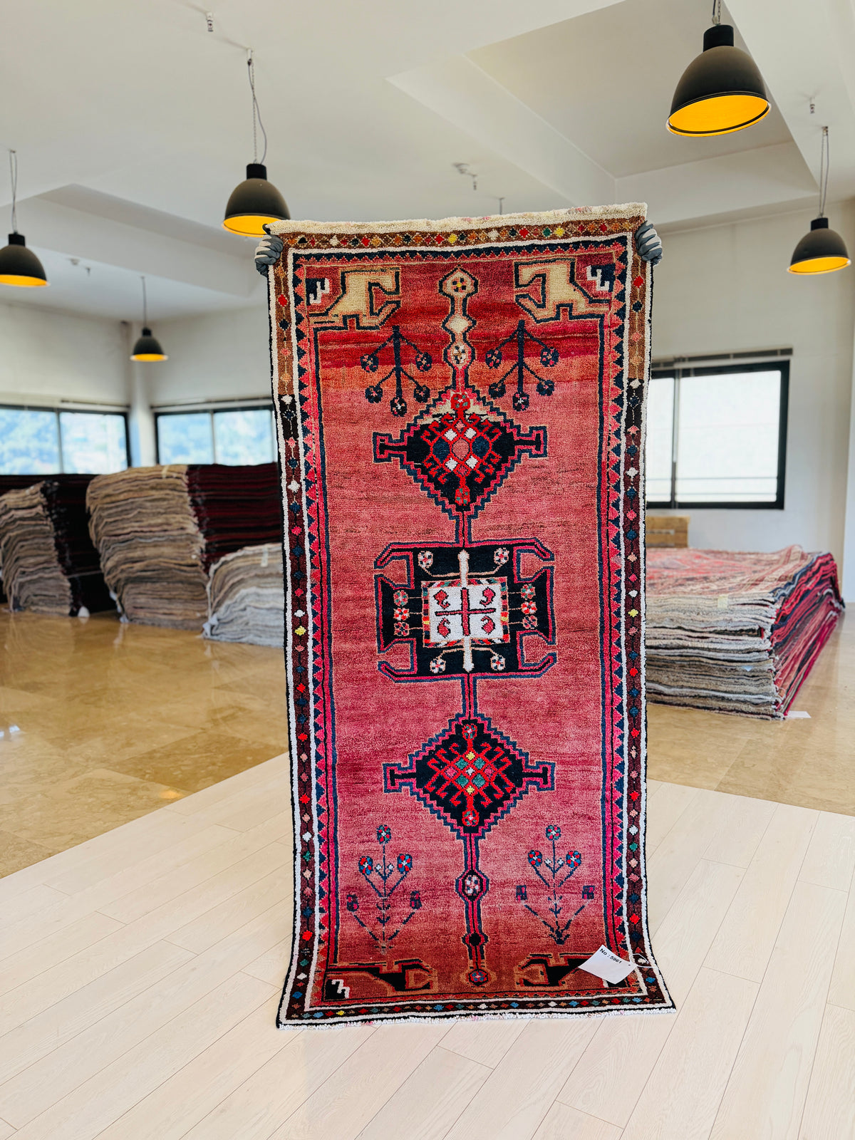 Vintage Pink Hand-Knotted Wool Rug – 7' 1" x 3' 3" (216 x 98 cm)