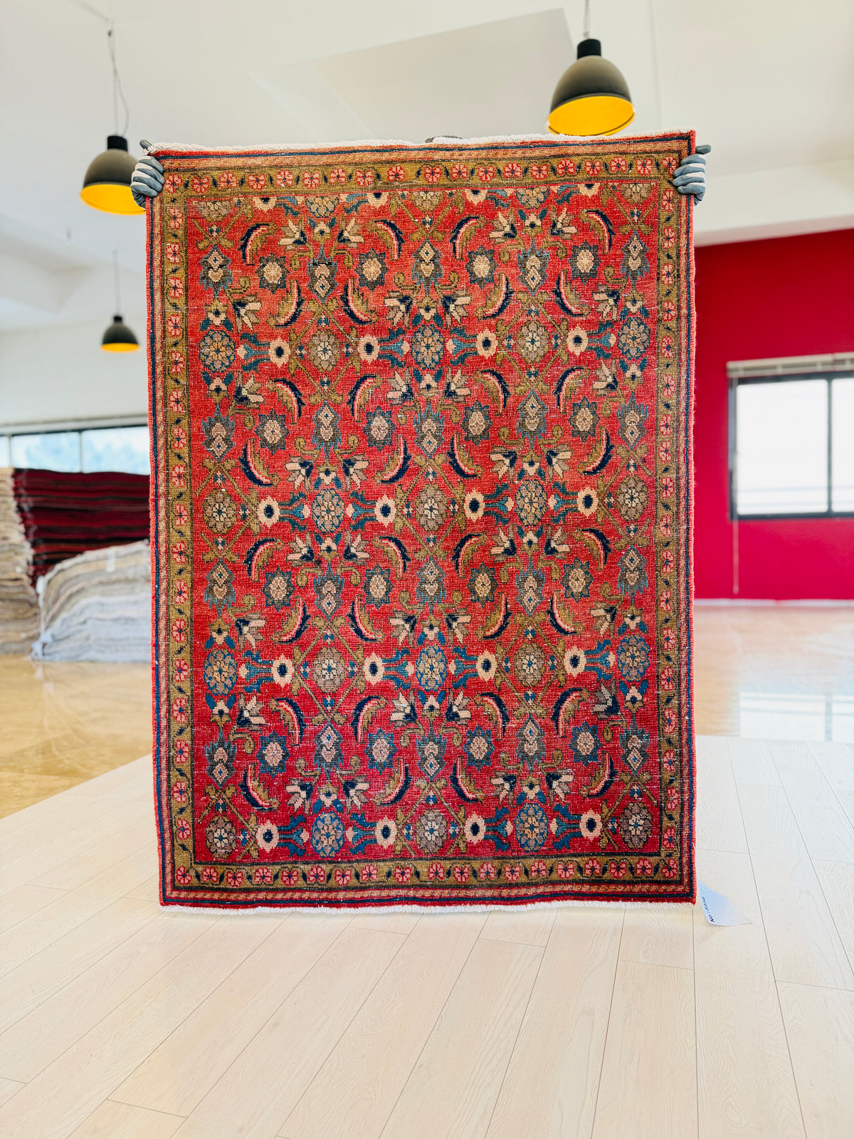 Antique Faded Coral Red Hand-Knotted Wool Rug – 5' 6" x 3' 11" (167 x 120 cm)