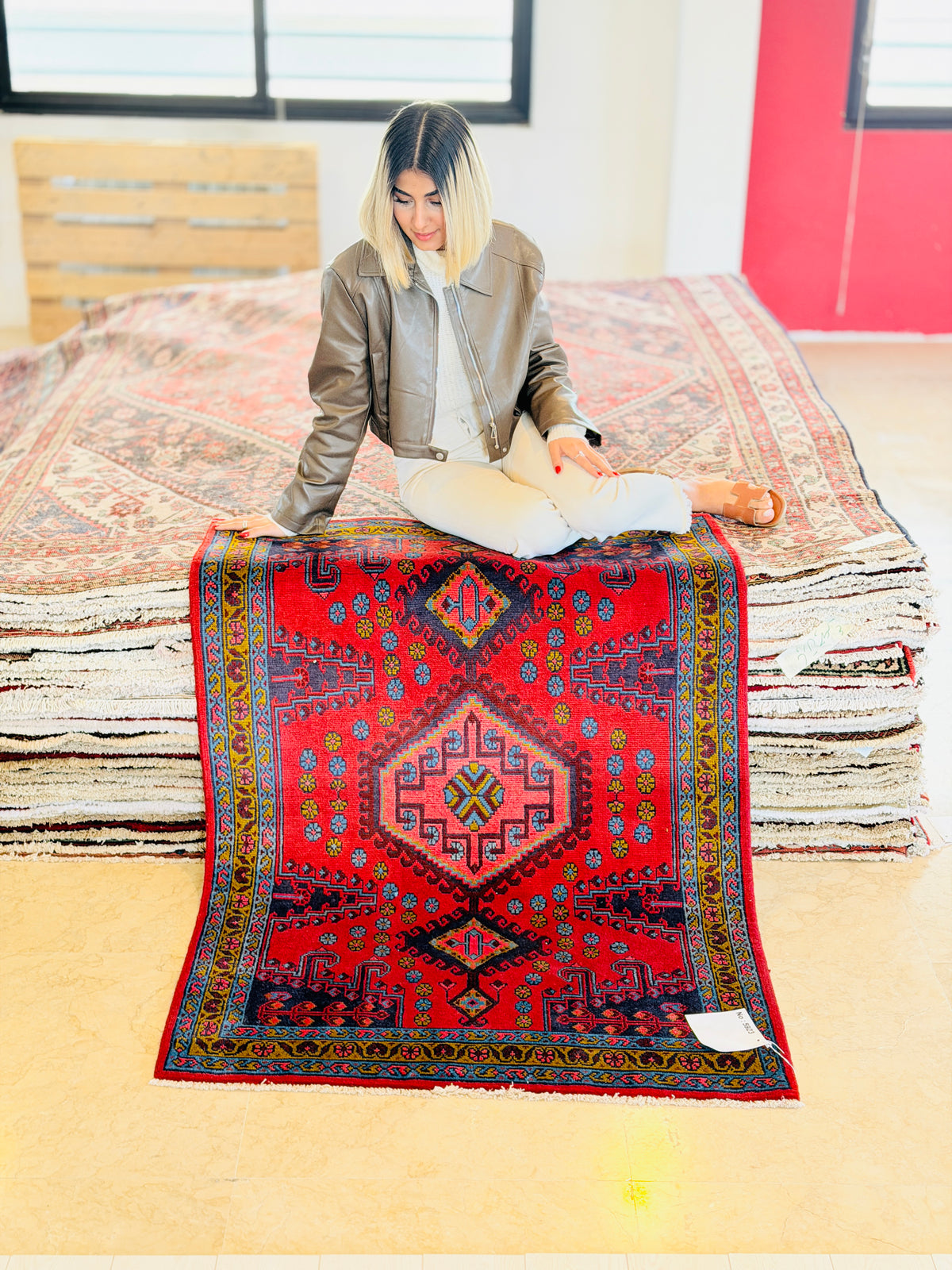 Small Vintage Red, Pink & Blue Rug – 5' 2" x 3' 6" (157 x 106 cm)