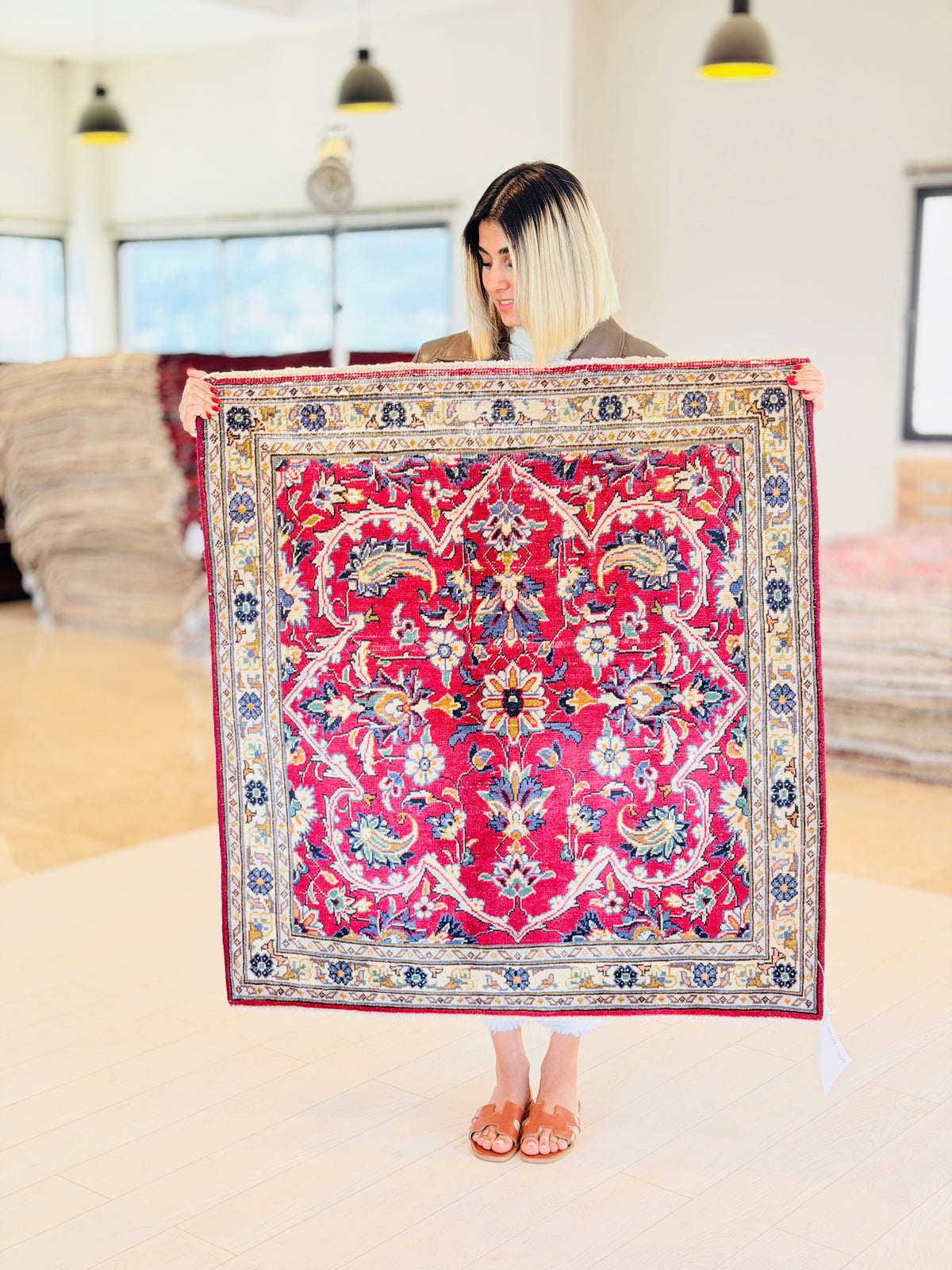 Small Antique Red Rug – 3' 7" x 3' 4" (110 x 101 cm)
