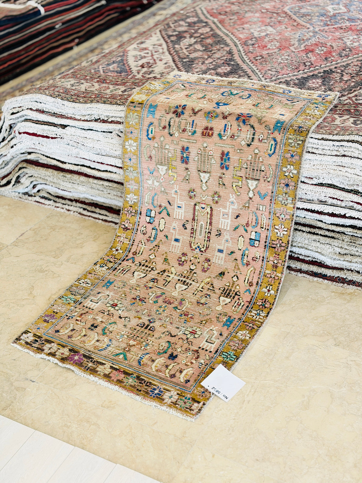 Small Antique Faded Pink Peach Rug – 5' 7" x 2' 7" (169 x 78 cm)