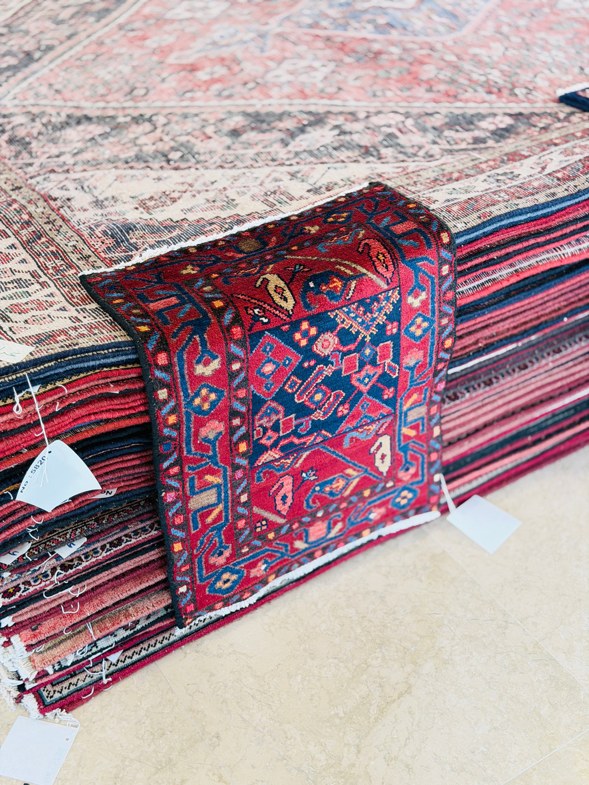 Small Antique Red and Navy Blue Rug – 2' 8" x 1' 11" (82 x 59 cm)