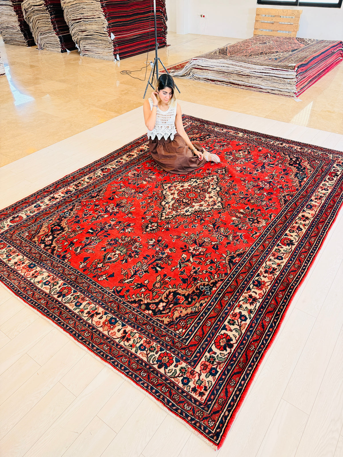 Vintage Red and Beige Floral Rug – 11' 5" x 8' 4" (348 x 254 cm)