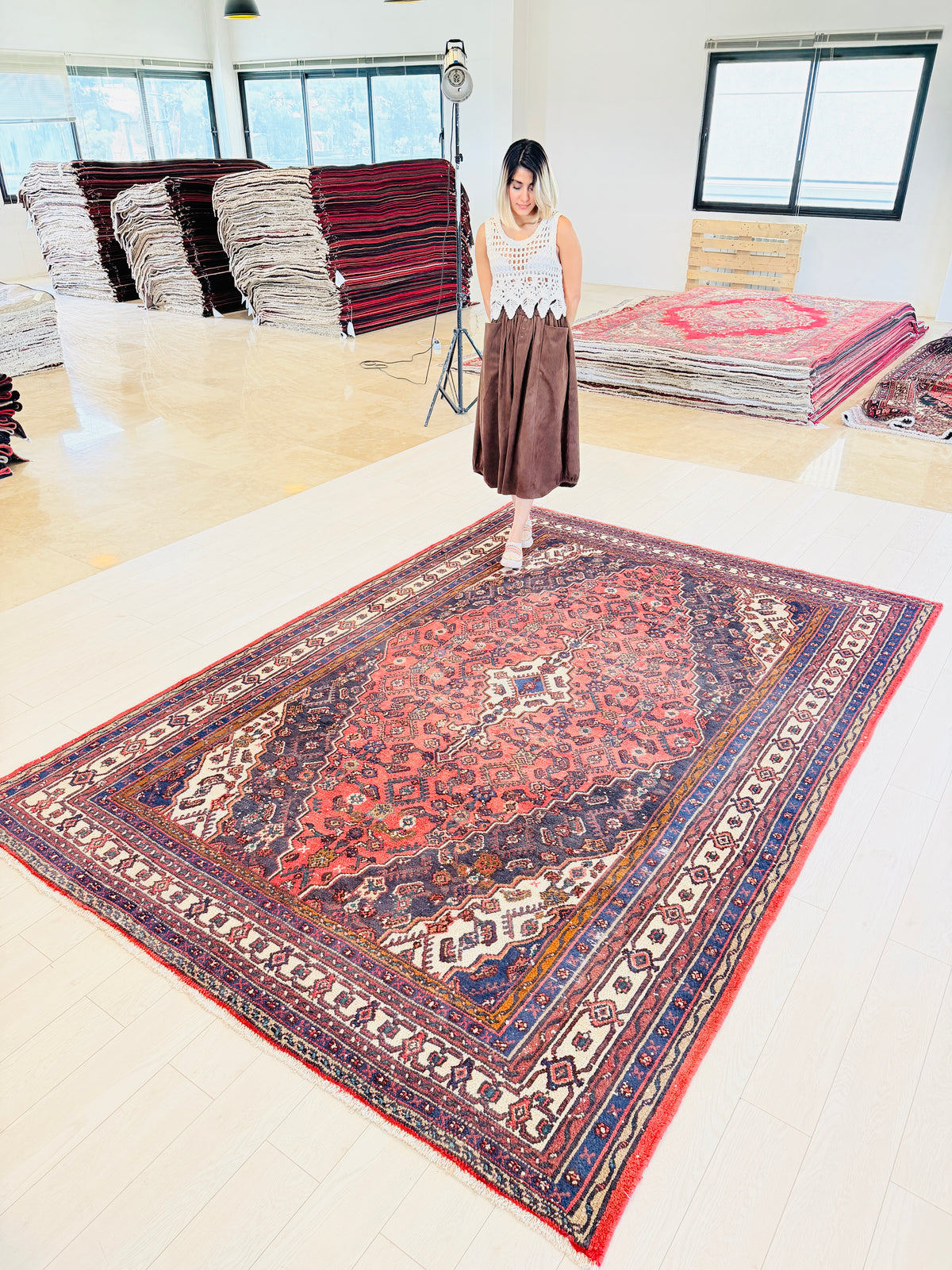 Vintage Red Geometric Rug – 9' 9" x 6' 10" (296 x 209 cm)