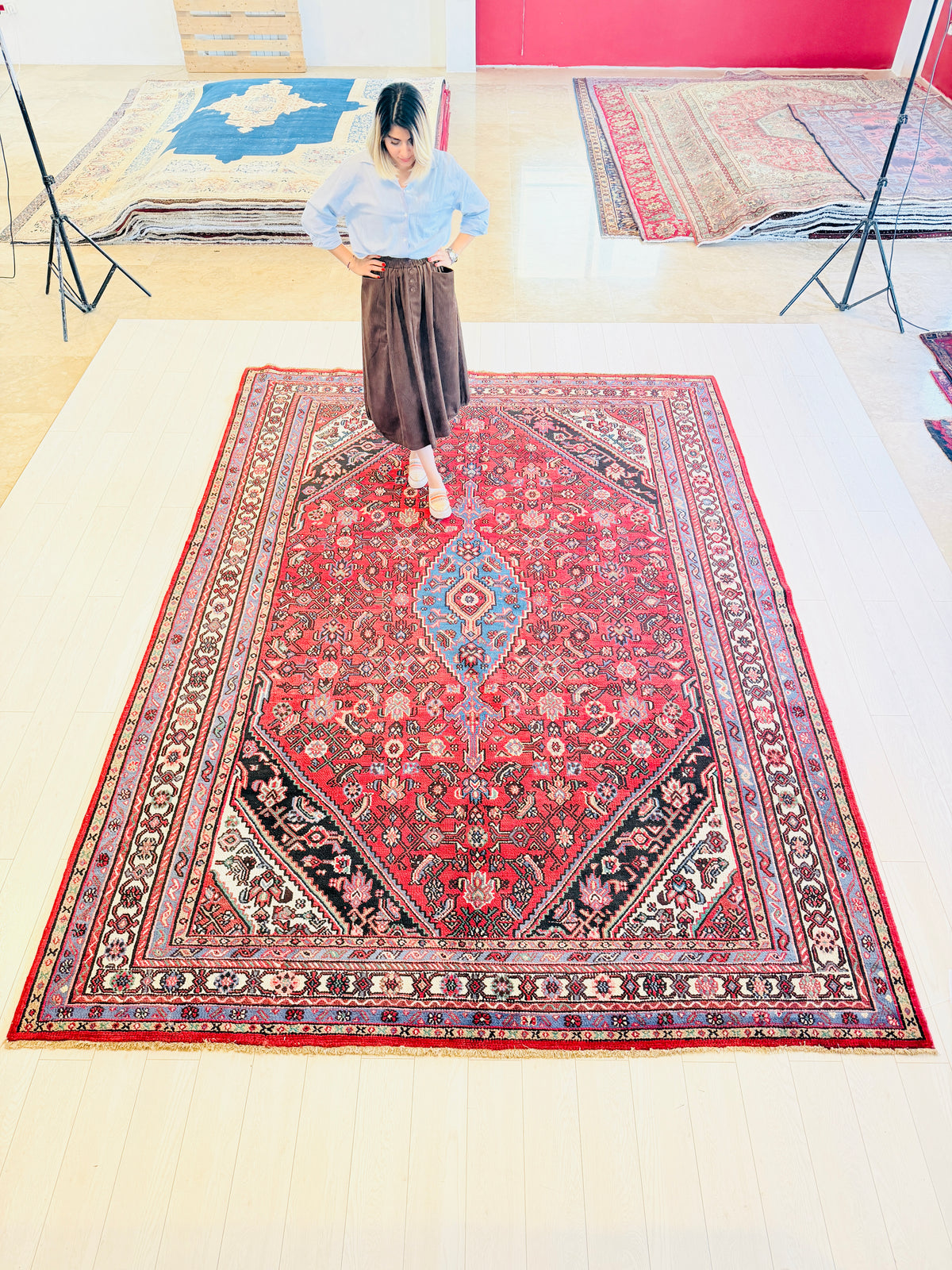 Vintage Red and beige Geometric Rug – 11' 11" x 8' 6" (362 x 260 cm)