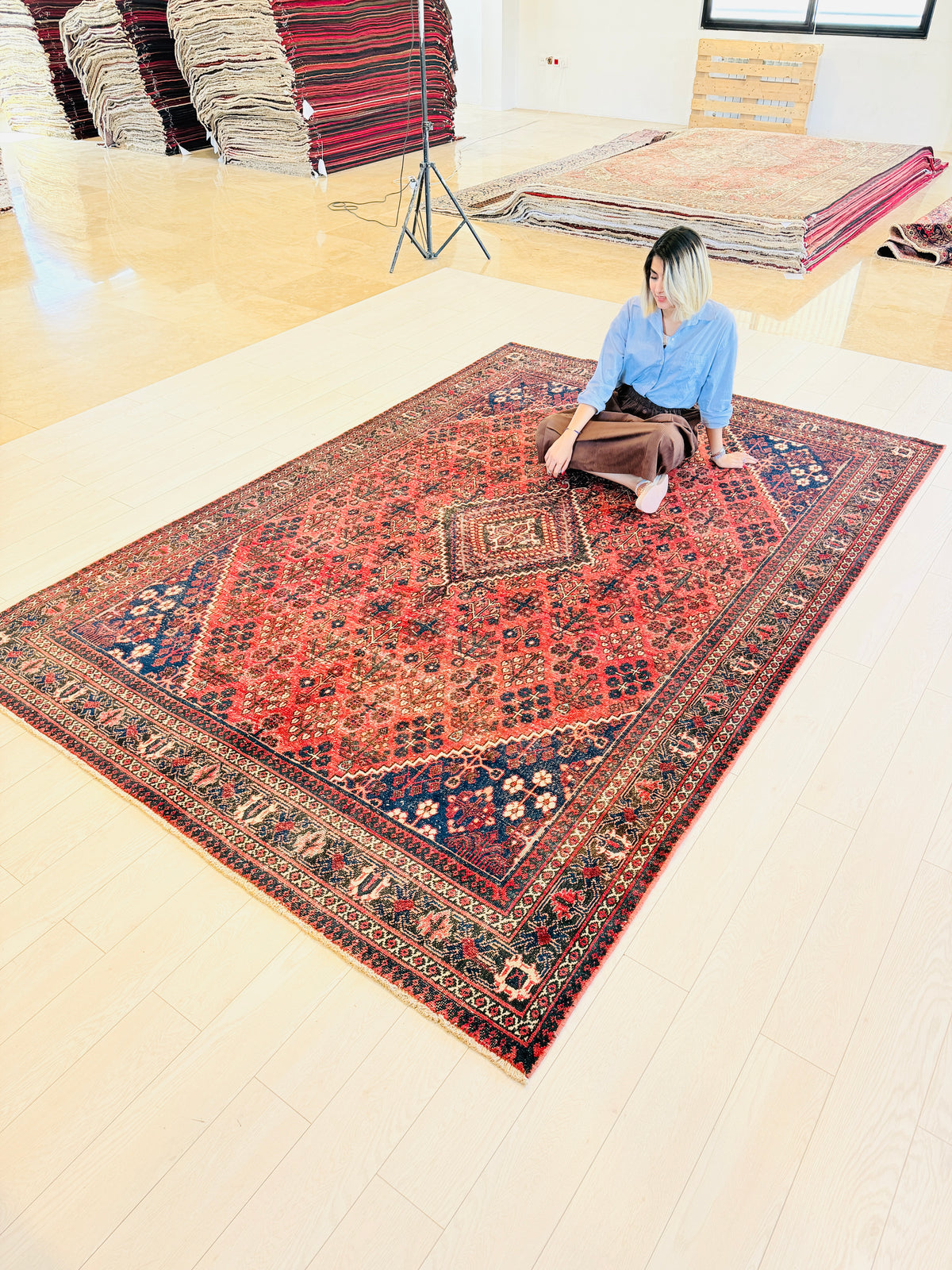 Vintage Red and navy blue Geometric Rug – 10' 2" x 6' 11" (310 x 210 cm)