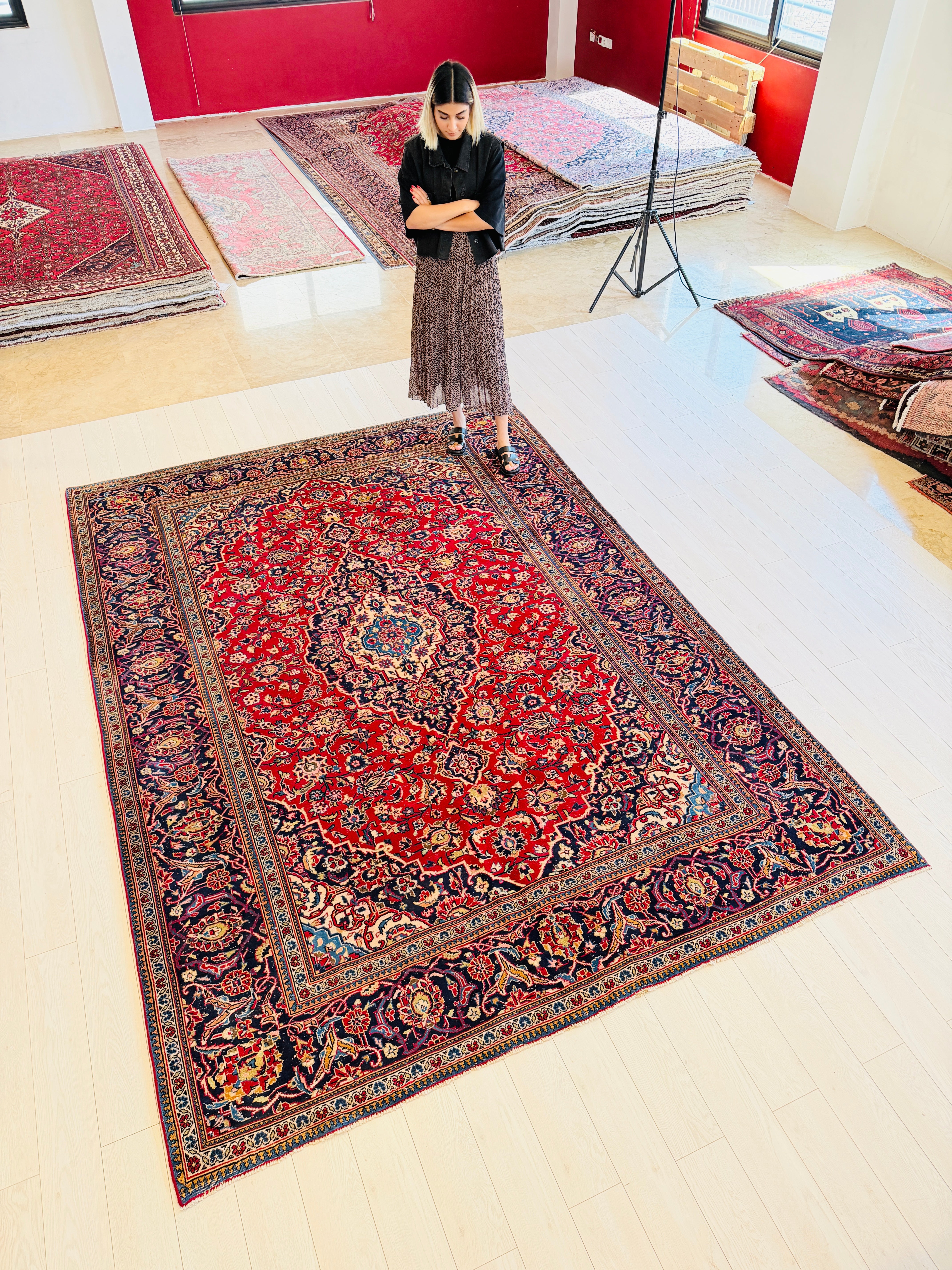 Vintage Red and navy Traditional Rug – 10' 6" x 7' 7" (321 x 232 cm)