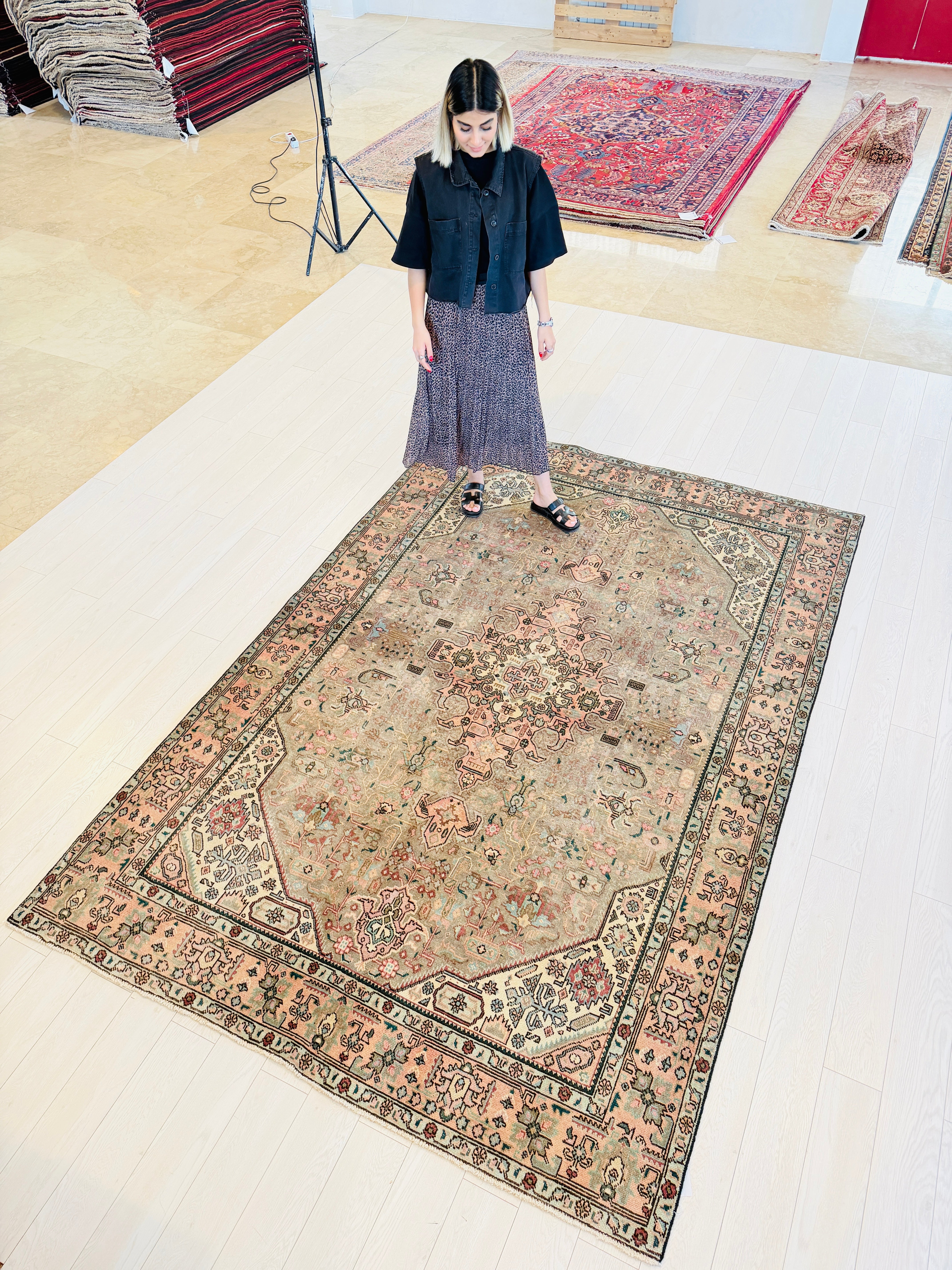 Vintage Faded beige and gray Traditional Rug – 9' 5" x 6' 5" (288 x 196 cm)