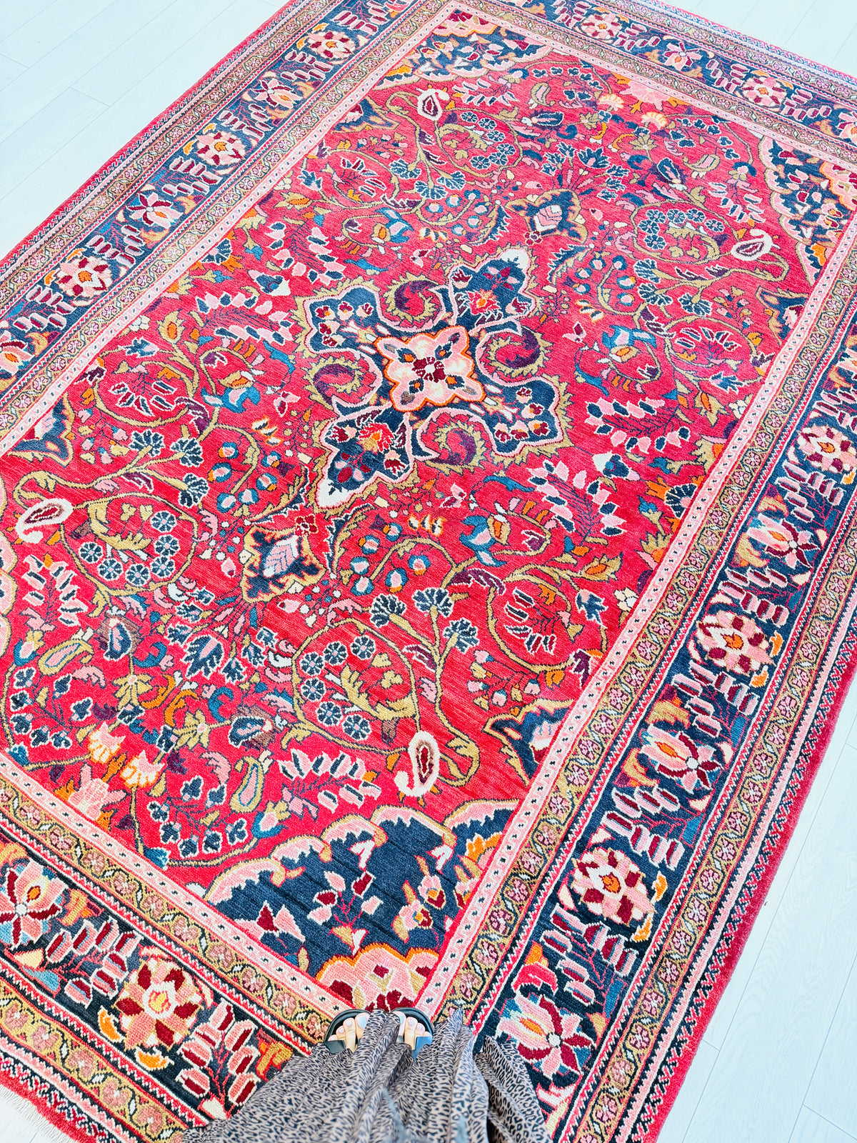 Vintage Red and blue Floral Rug – 10' 2" x 7' 0" (309 x 214 cm)