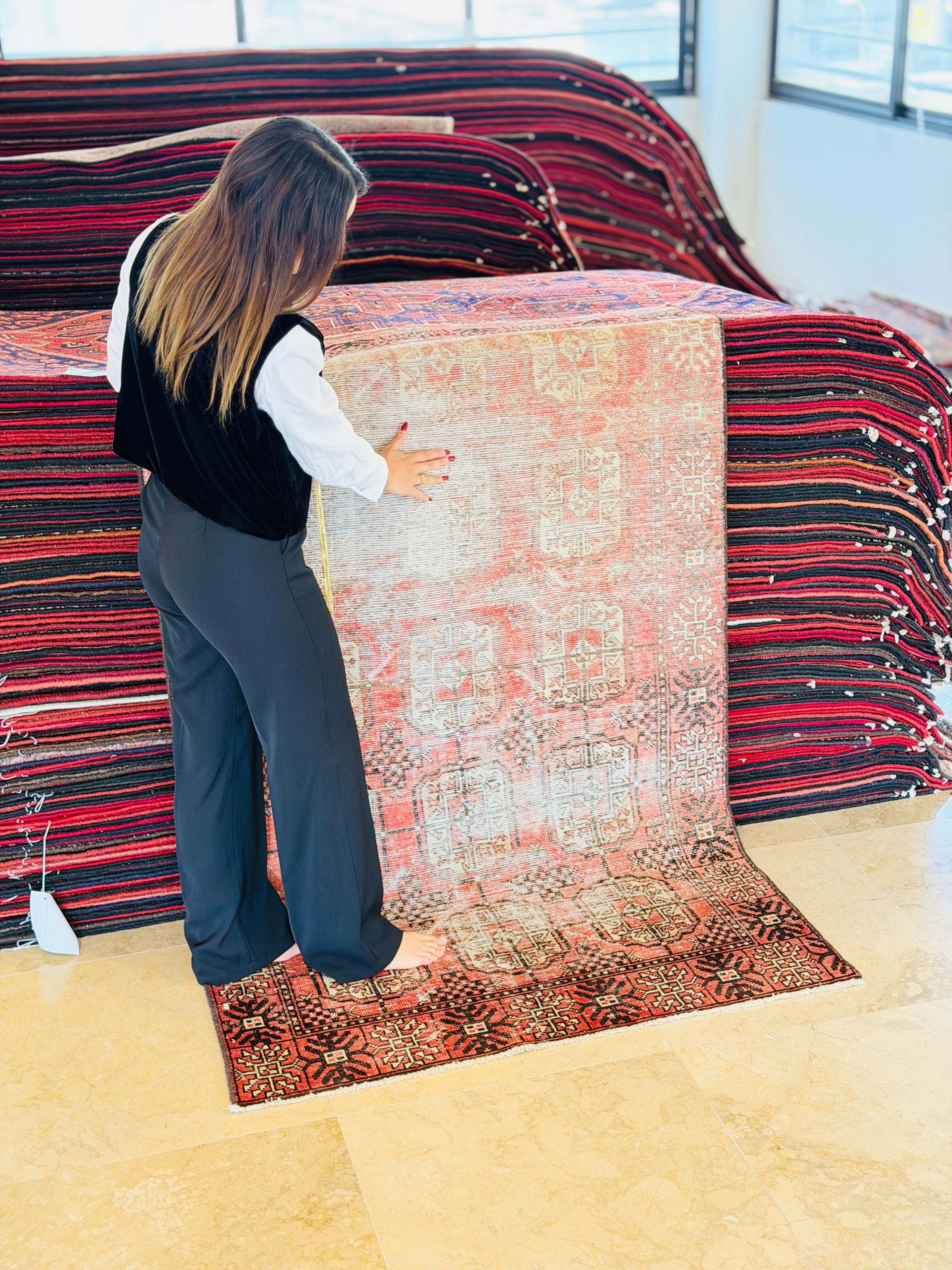 Vintage Faded Red Distressed Allover Area Rug – 6' 3" x 3' 9" (191 x 115 cm)