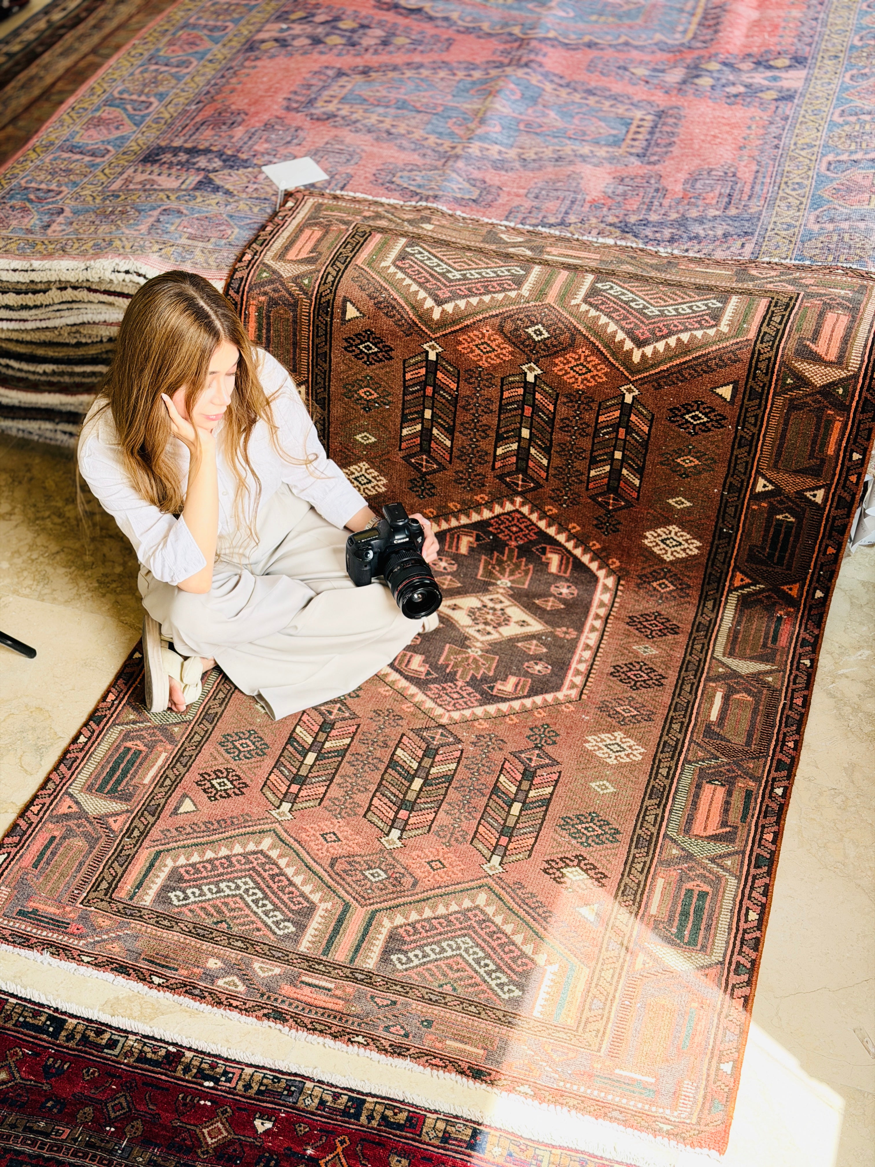 Vintage Rust red, orange Geometric Area Rug – 6' 8" x 4' 3" (204 x 129 cm)