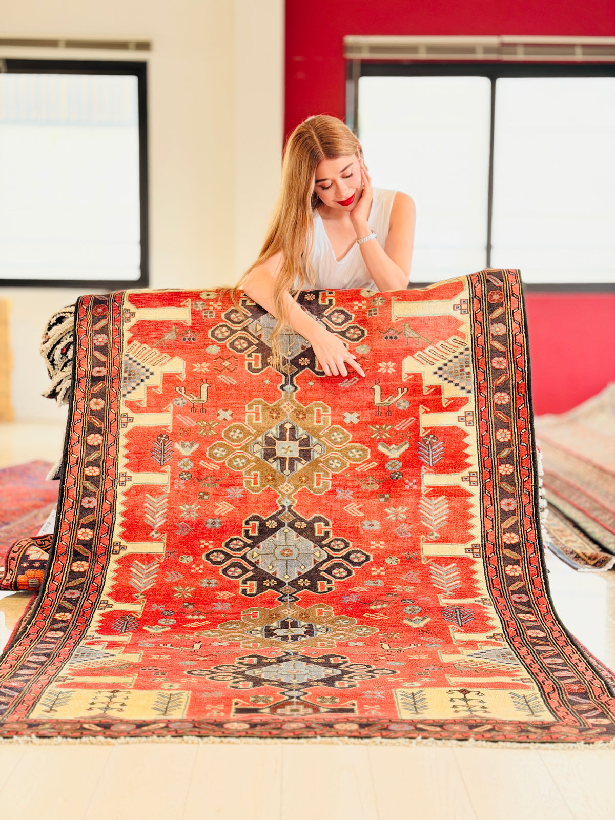 Collectible Vintage Coral Geometric Area Rug – 6' 8" x 4' 2" (203 x 126 cm)