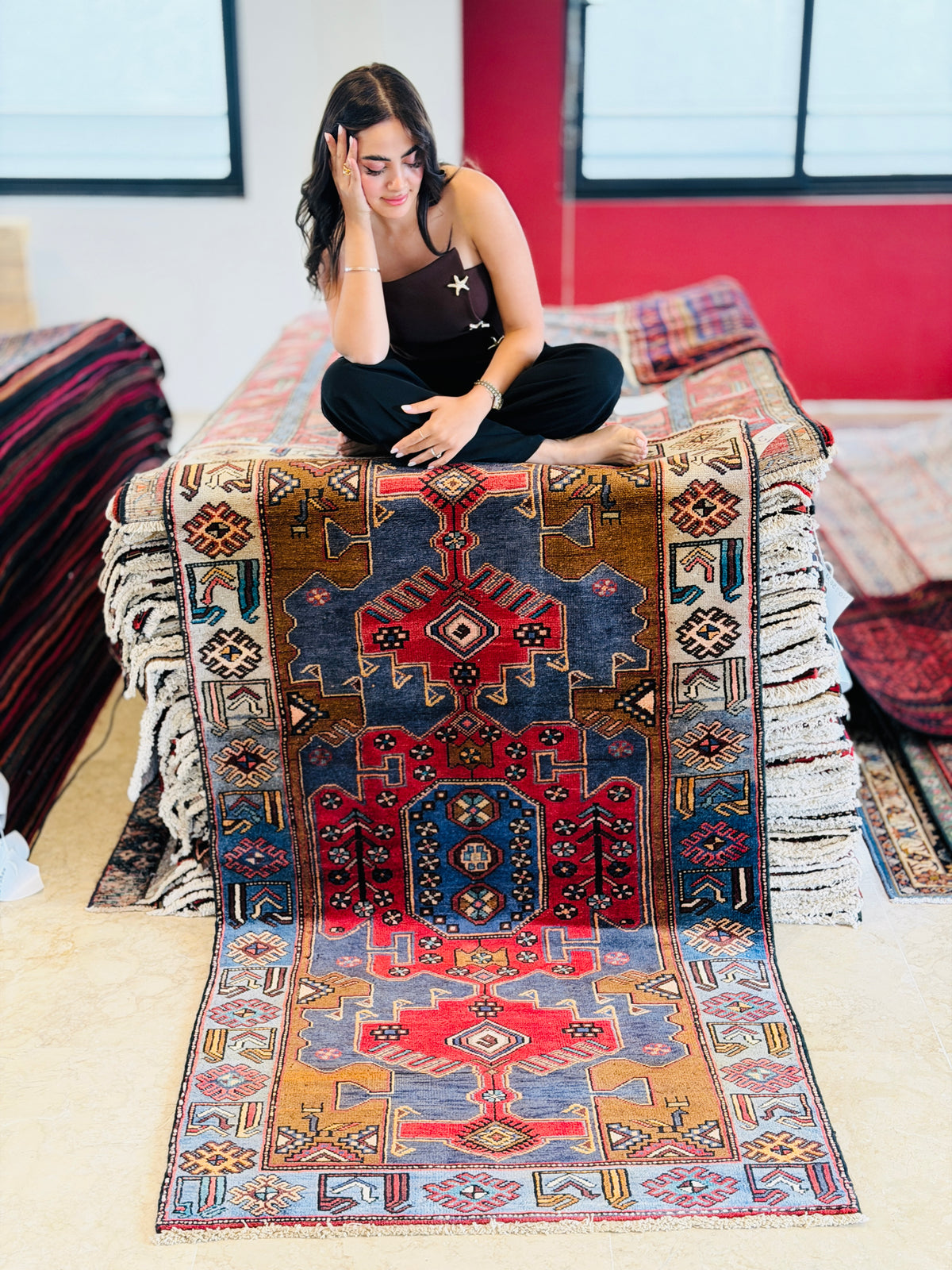 Rare Vintage Time-Softened Navy Blue All-Over Hand-Knotted Area Rug – 6' 2" x 3' 5" (189 x 105 cm)