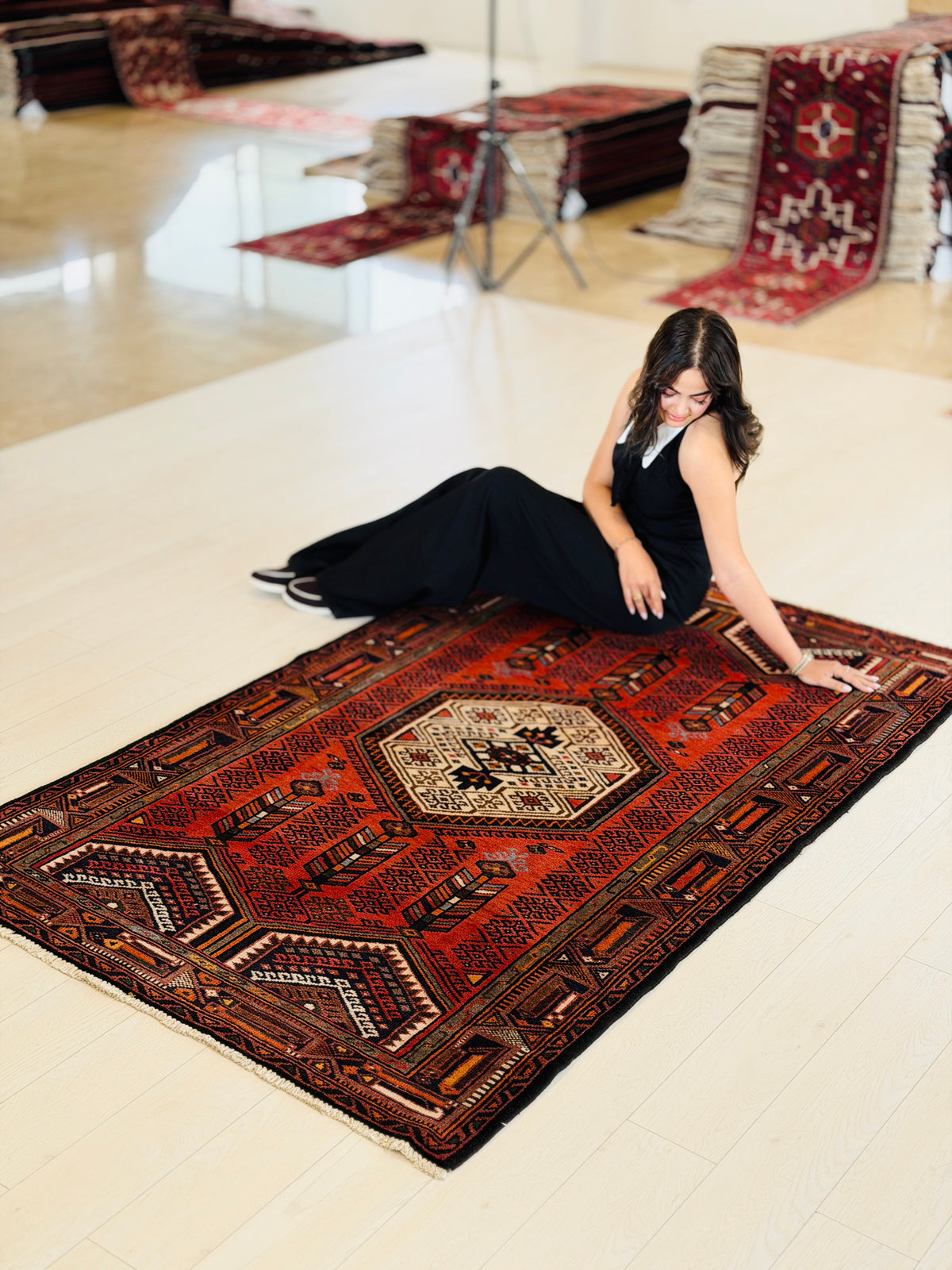 Vintage Red Layered Tribal Medallion Hand-Knotted Area Rug – 6' 6" x 4' 0" (197 x 123 cm)