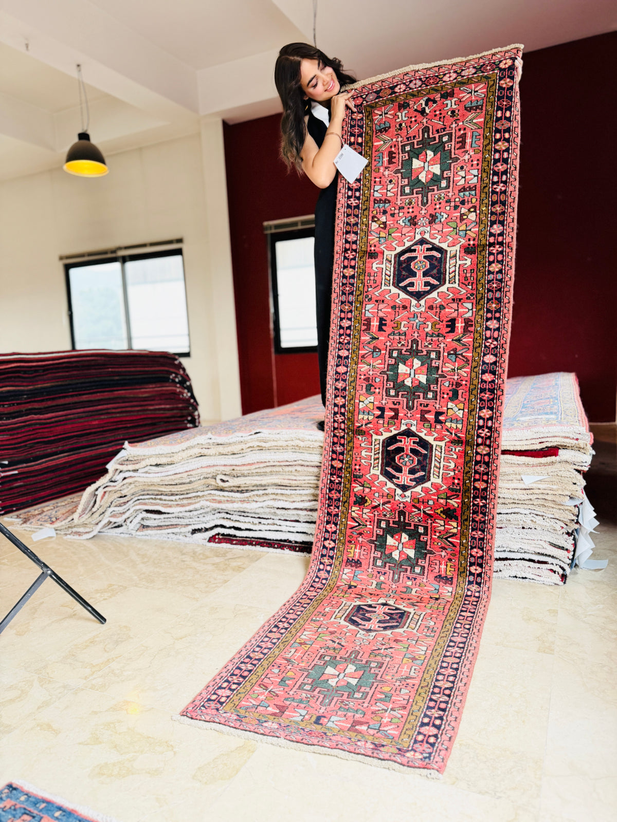 Vintage Red Softly Faded Central Medallion Runner Rug – 9' 2" x 2' 3" (279 x 68 cm)