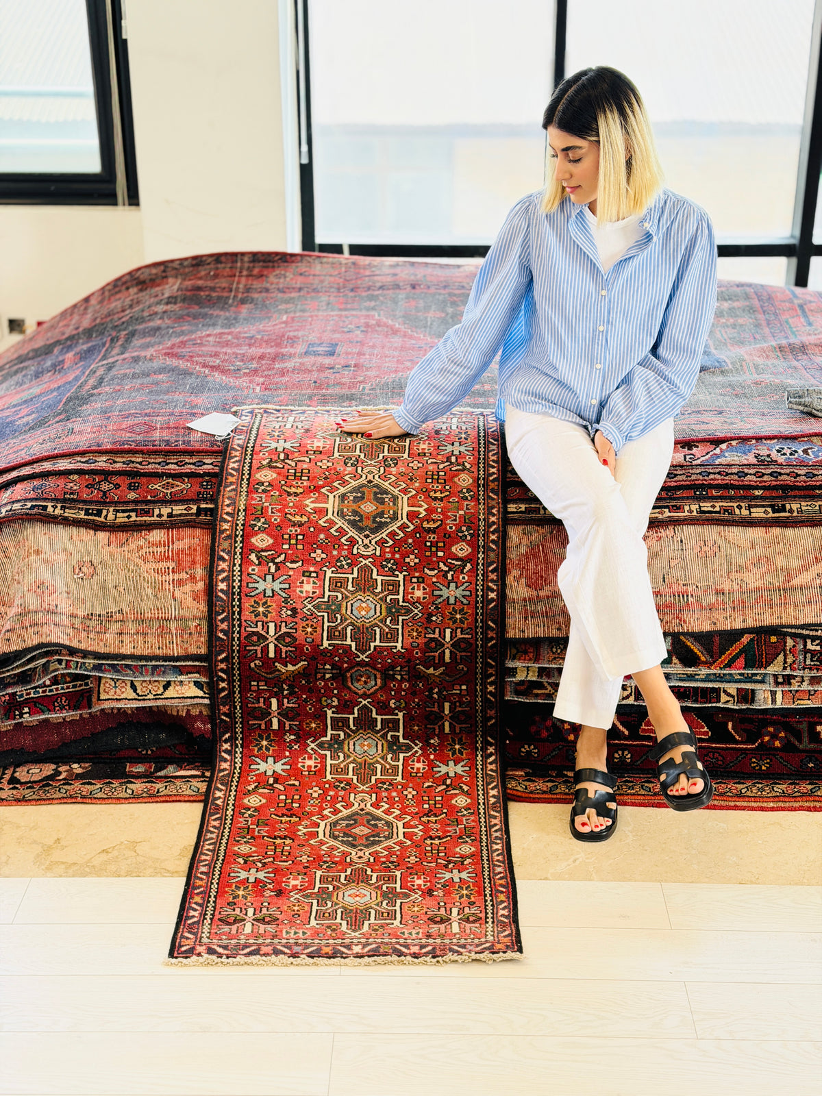 Vintage Compact Geometric Runner Rug, Red – 5' 3" x 2' 1" (161 x 63 cm)