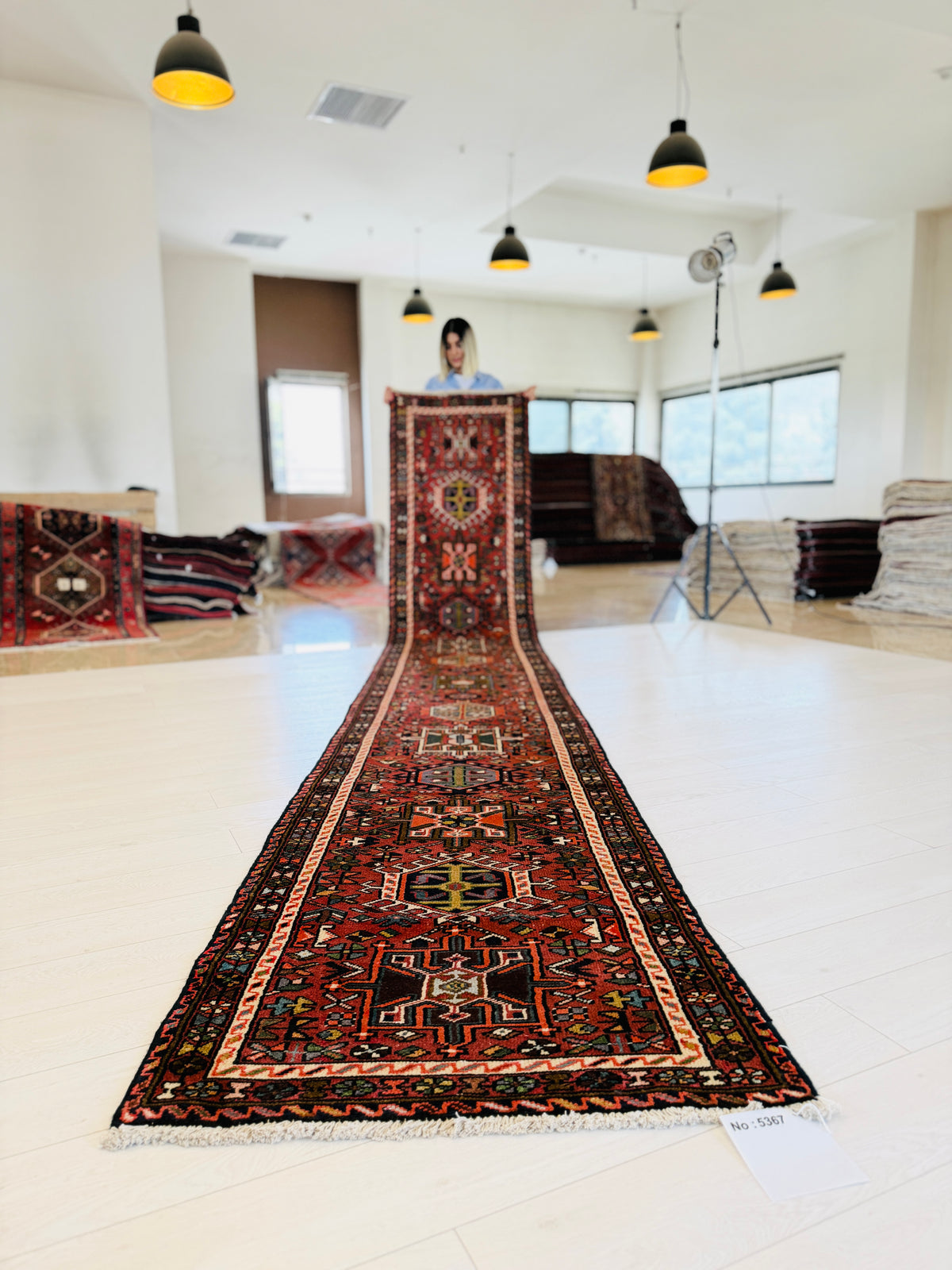 Vintage Long Narrow Hallway Runner Rug, Red – 15' 9" x 2' 6" (481 x 76 cm)