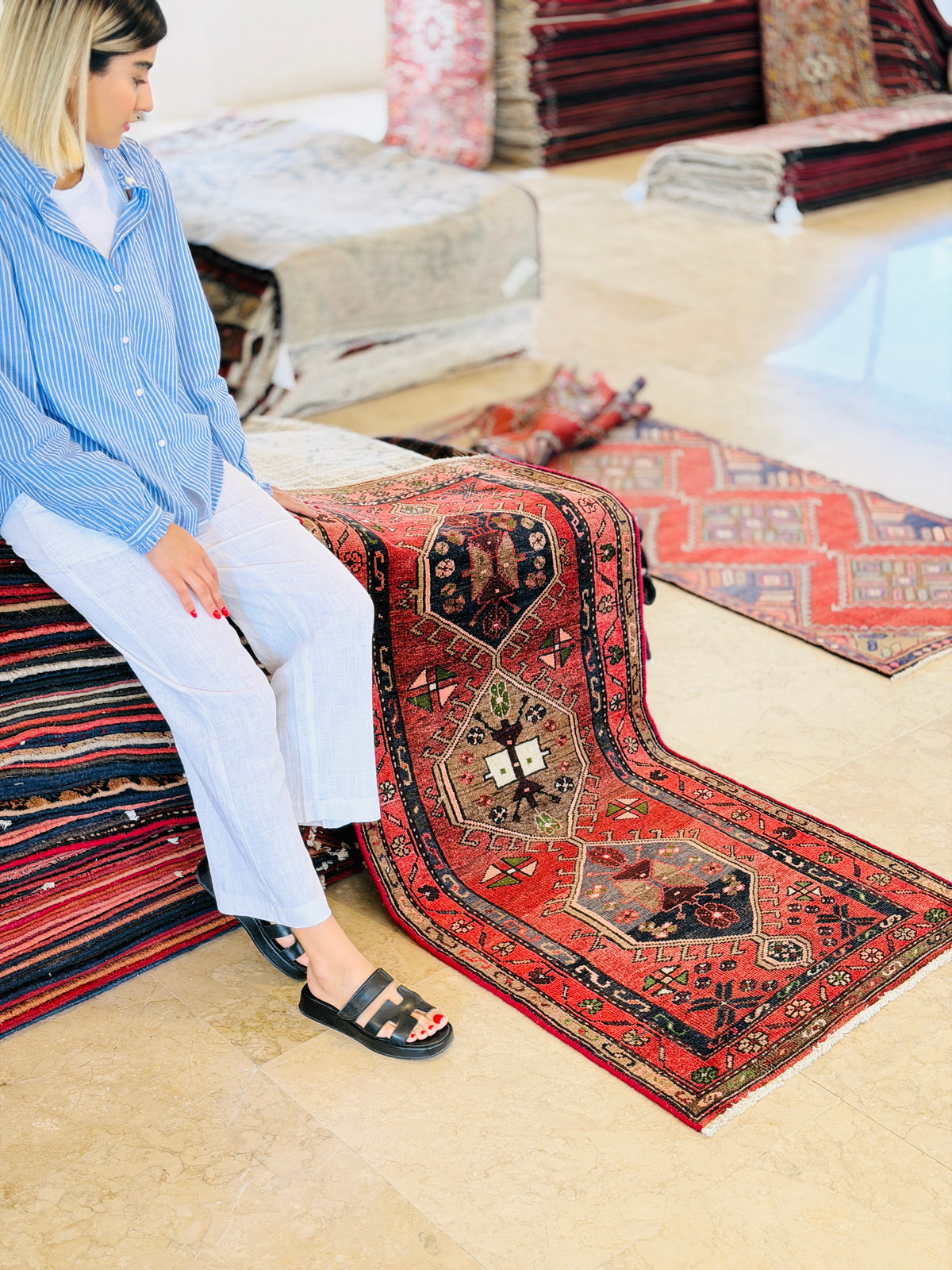 Vintage Geometric Small Wool Rug, Red – 5' 3" x 2' 7" (161 x 79 cm)