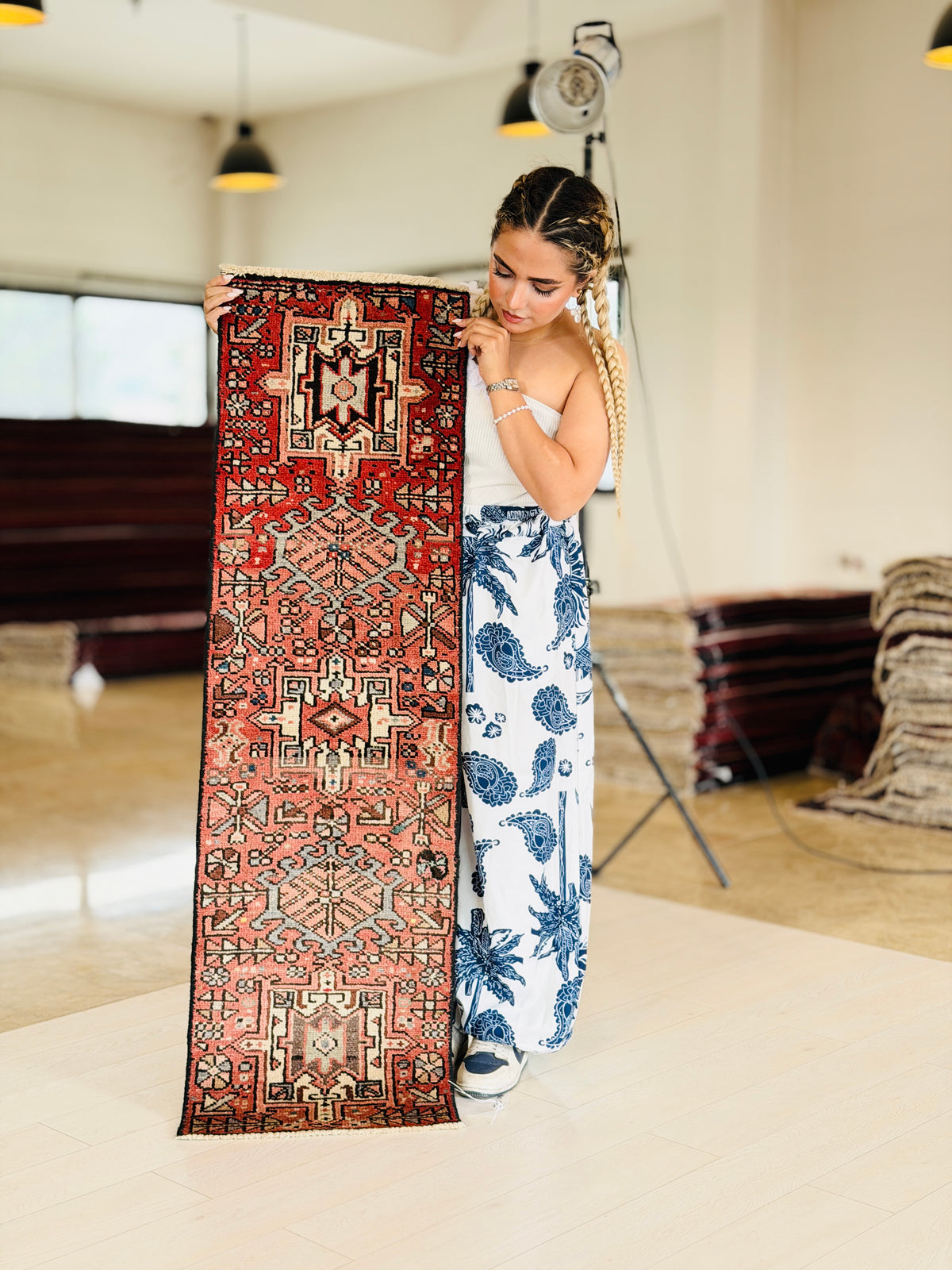 Antique Distressed Extra-Narrow Runner Rug, Red – 4' 8" x 1' 5" (142 x 42 cm)