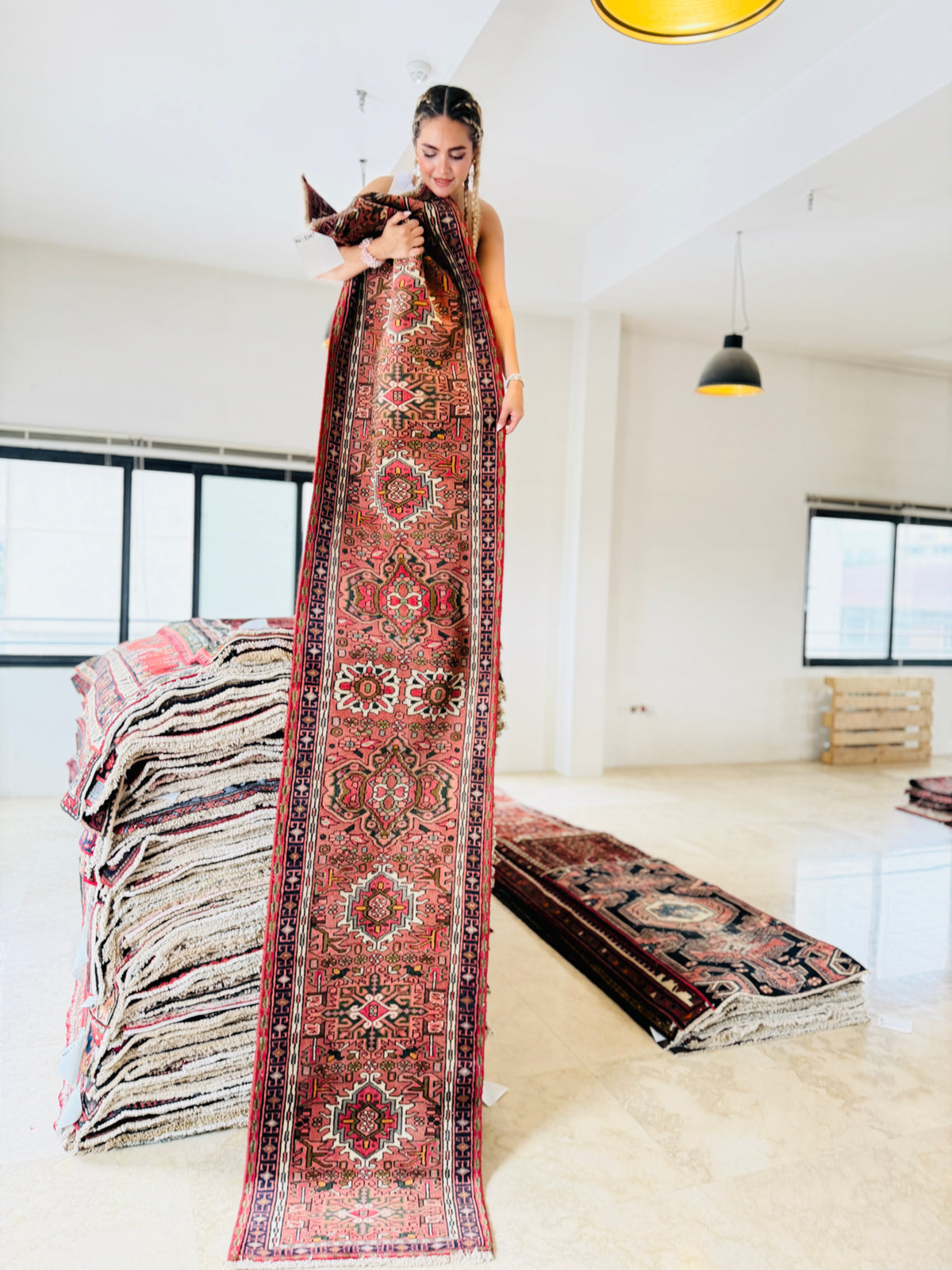 Vintage Geometric Medallion Narrow Runner Rug, Rust Red – 9' 6" x 2' 0" (289 x 60 cm)