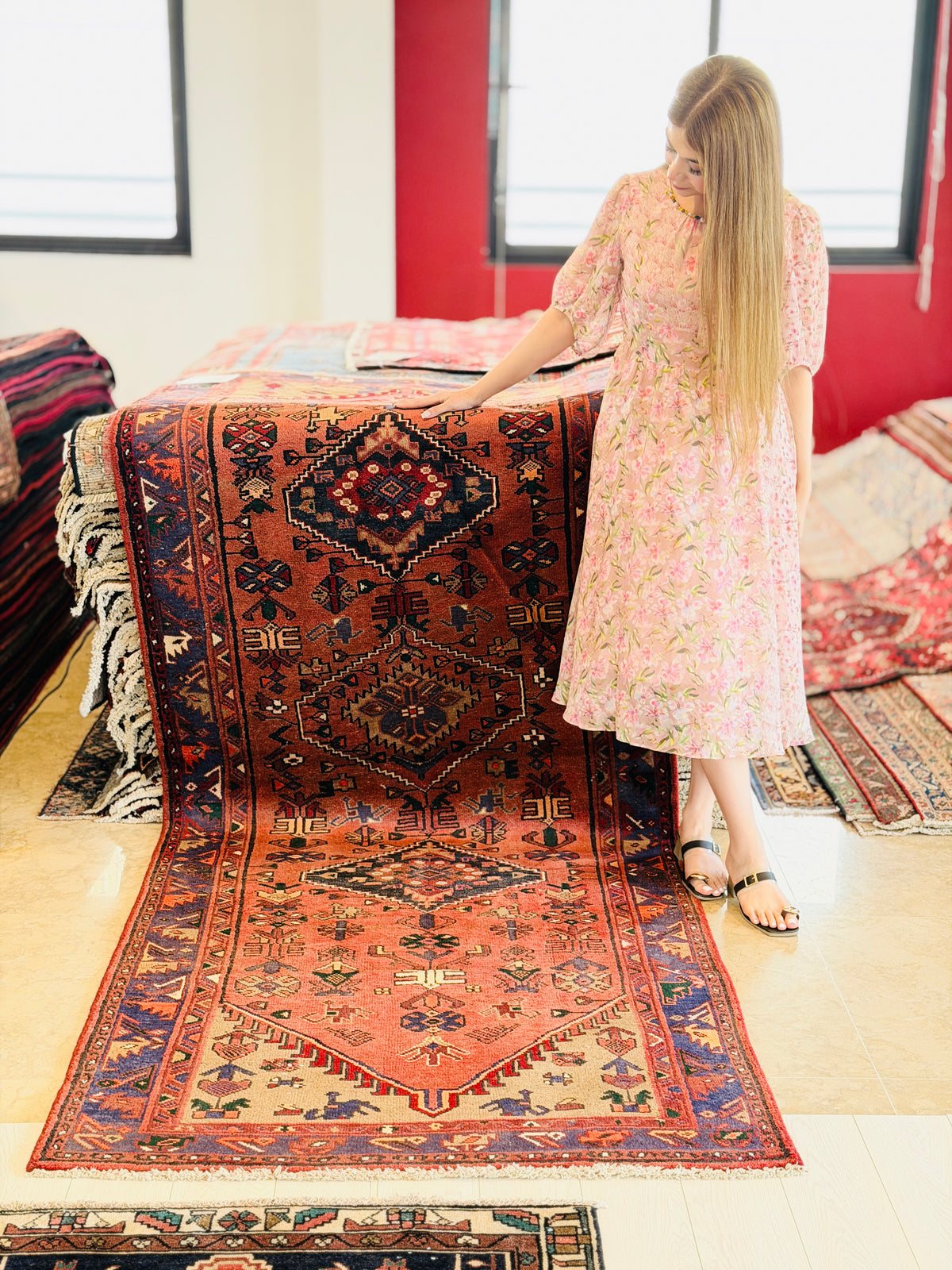 Vintage Geometric Medallion Runner Rug, Rust Red – 9' 4" x 3' 8" (285 x 111 cm)