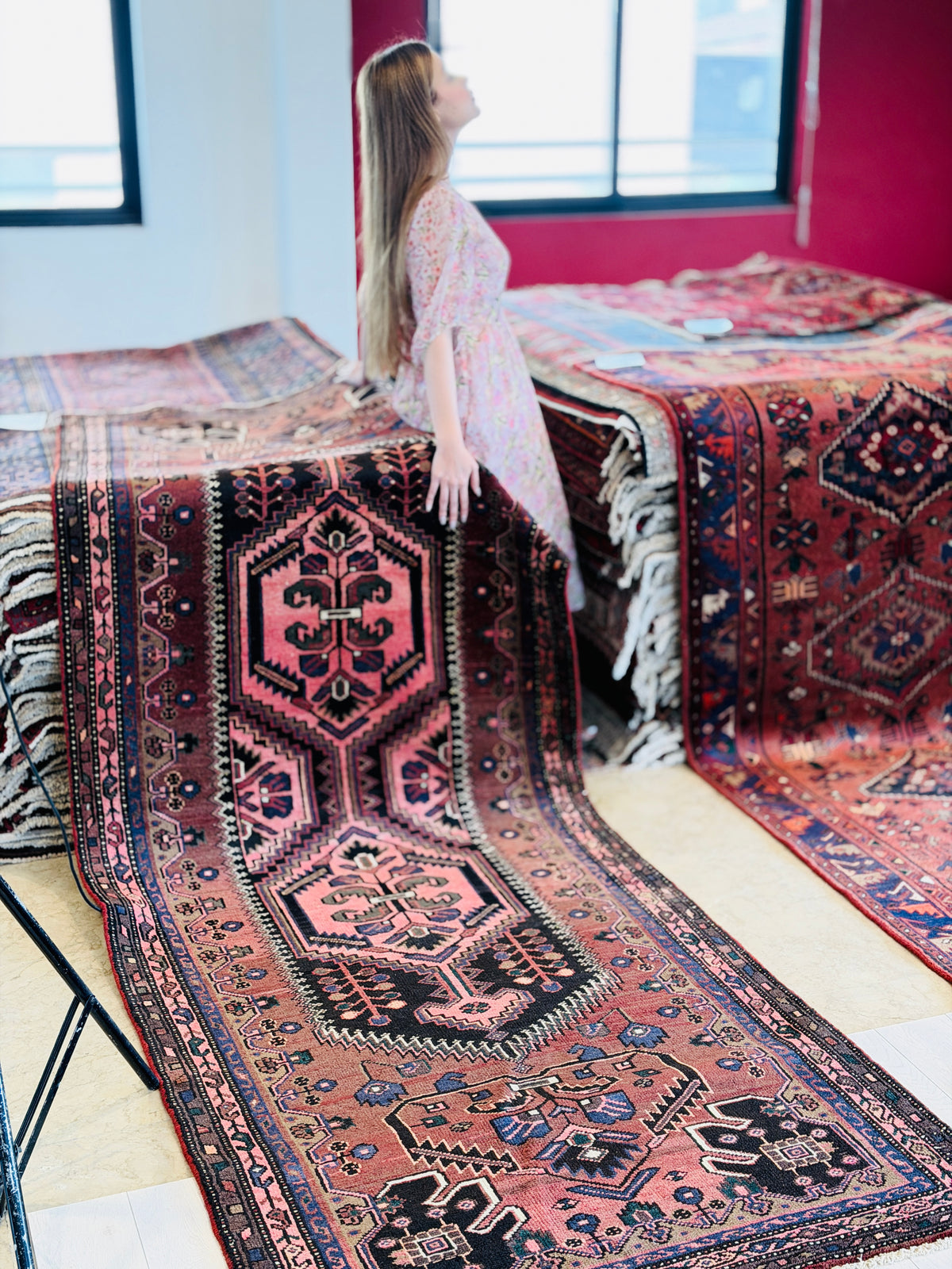 Vintage Geometric Medallion Runner Rug, Rust Red & Pink – 10' 9" x 3' 9" (327 x 114 cm)