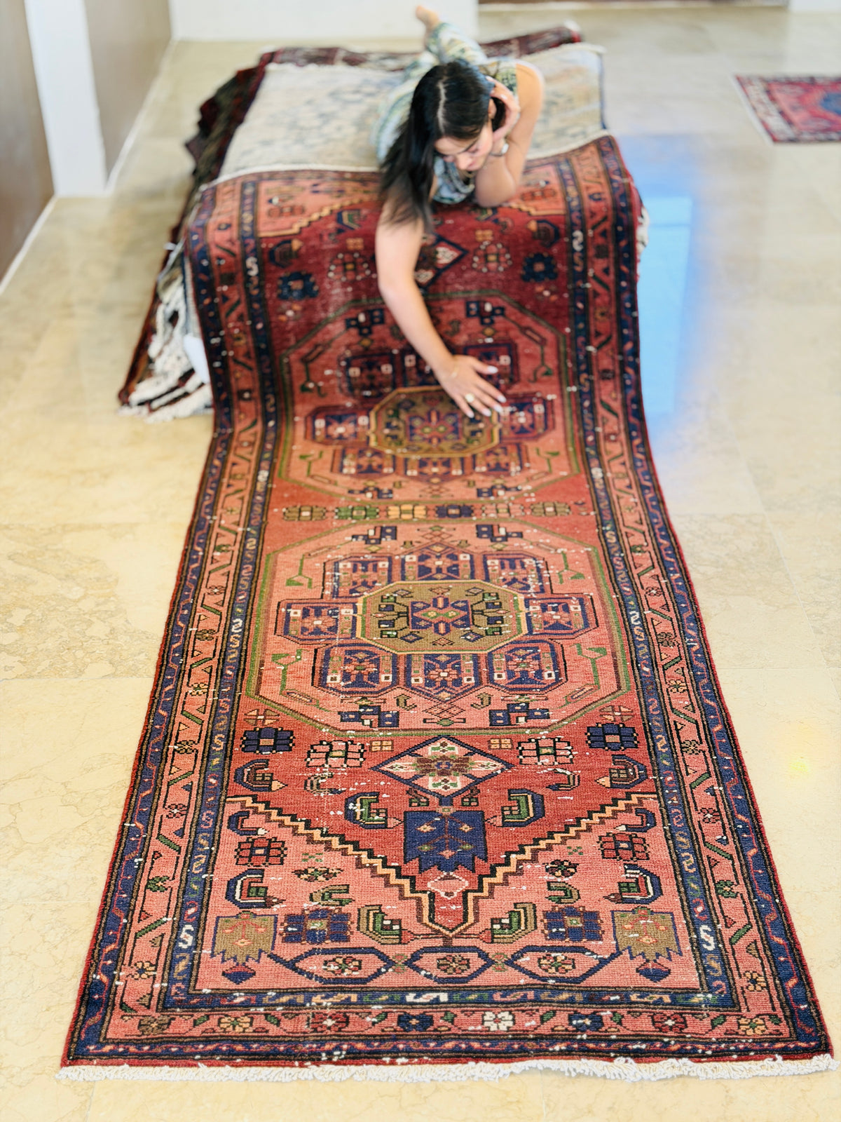 Vintage Geometric Medallion Runner Rug, Rust Red – 9' 4" x 3' 6" (284 x 106 cm)