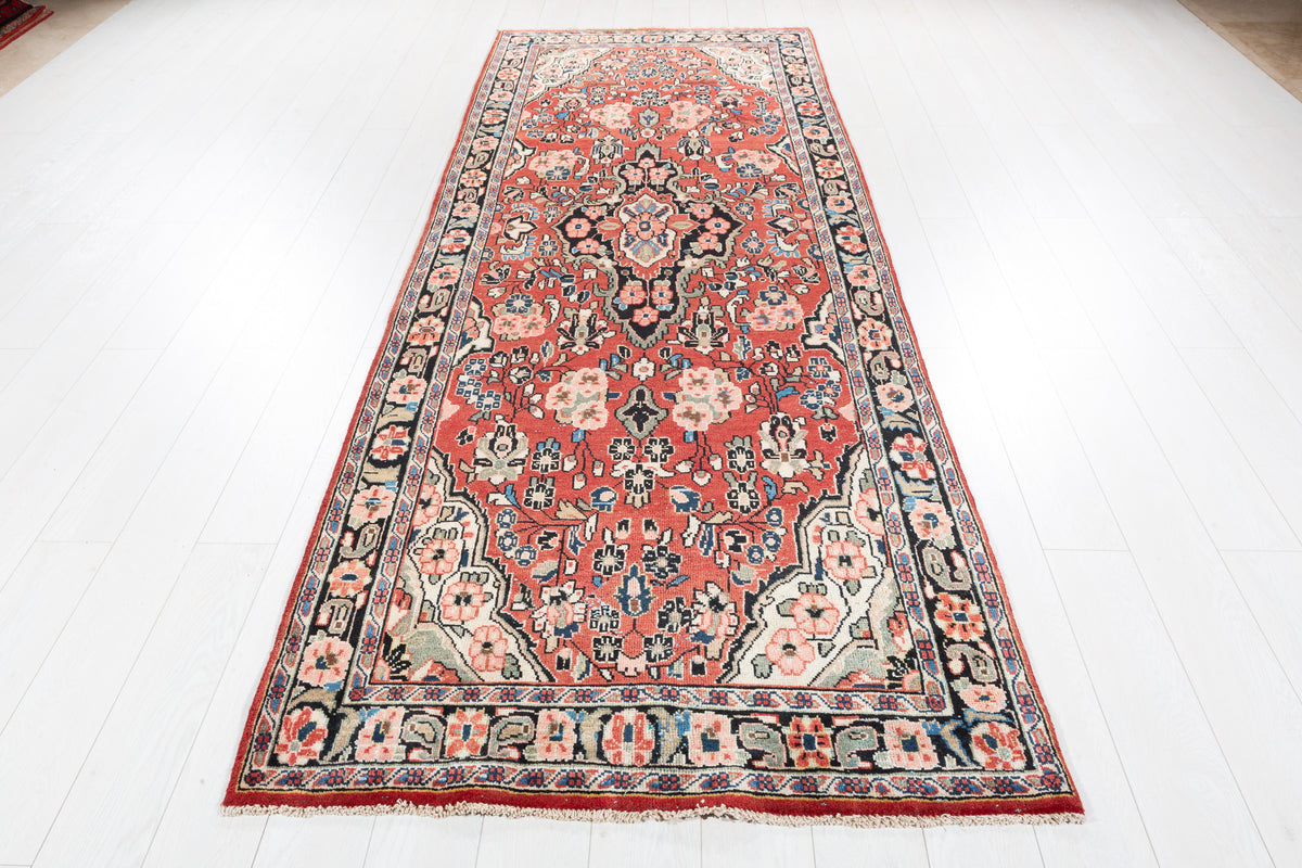 Antique Floral Medallion Runner Rug, Rust Red – 10' 8" x 3' 10" (325 x 117 cm)