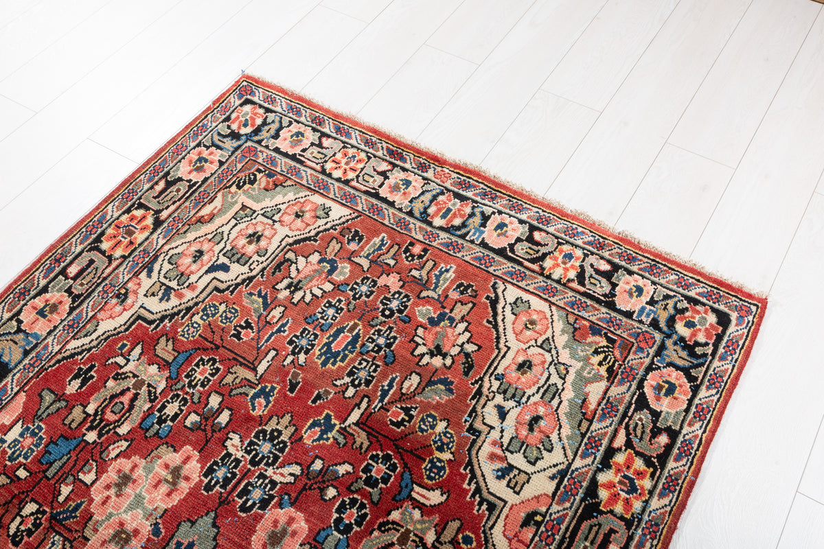 Antique Floral Medallion Runner Rug, Rust Red – 10' 8" x 3' 10" (325 x 117 cm)
