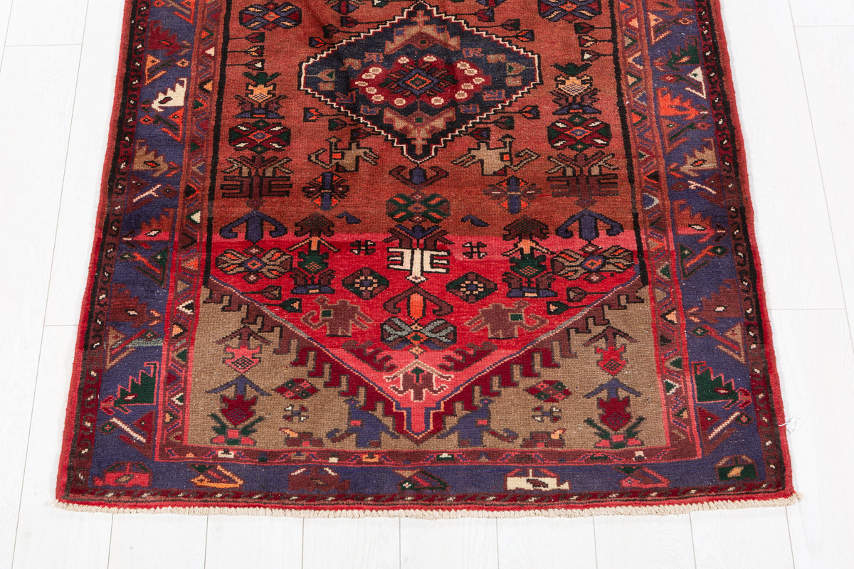 Vintage Geometric Medallion Runner Rug, Rust Red – 9' 4" x 3' 8" (285 x 111 cm)