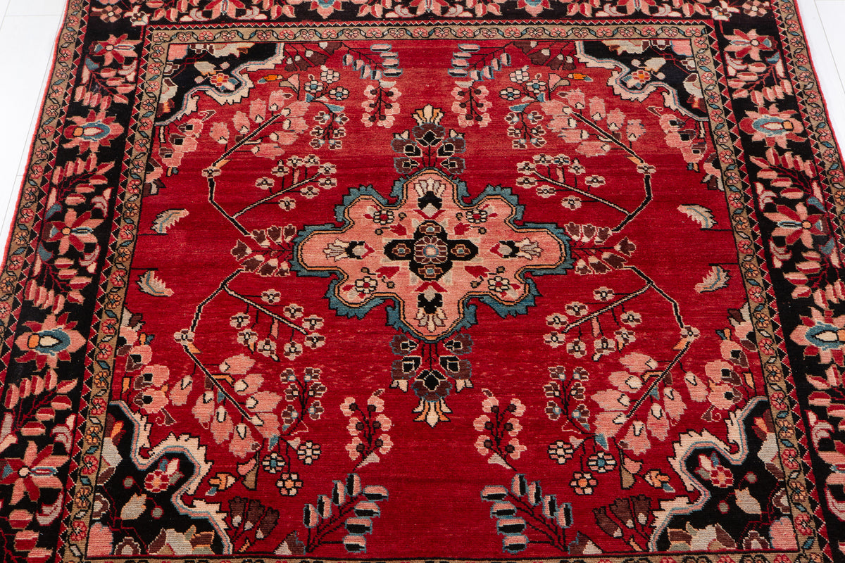 Rare Collectible Vintage Red & Pink Wool Rug – 7' 0" x 5' 11" (214 x 181 cm)