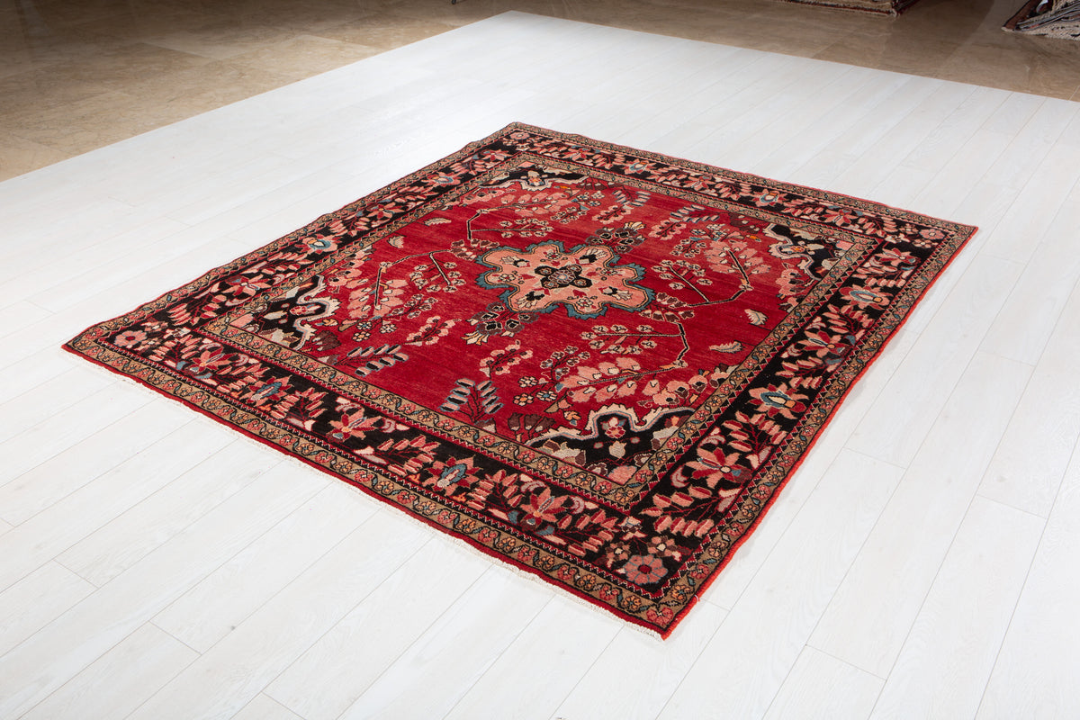 Rare Collectible Vintage Red & Pink Wool Rug – 7' 0" x 5' 11" (214 x 181 cm)