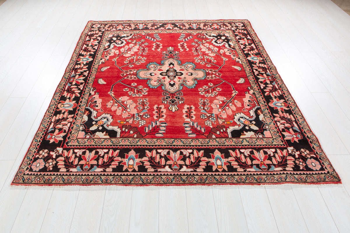 Rare Collectible Vintage Red & Pink Wool Rug – 7' 0" x 5' 11" (214 x 181 cm)