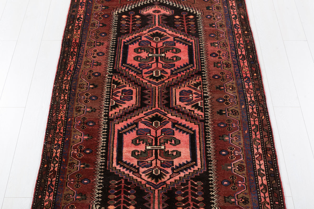 Vintage Geometric Medallion Runner Rug, Rust Red & Pink – 10' 9" x 3' 9" (327 x 114 cm)