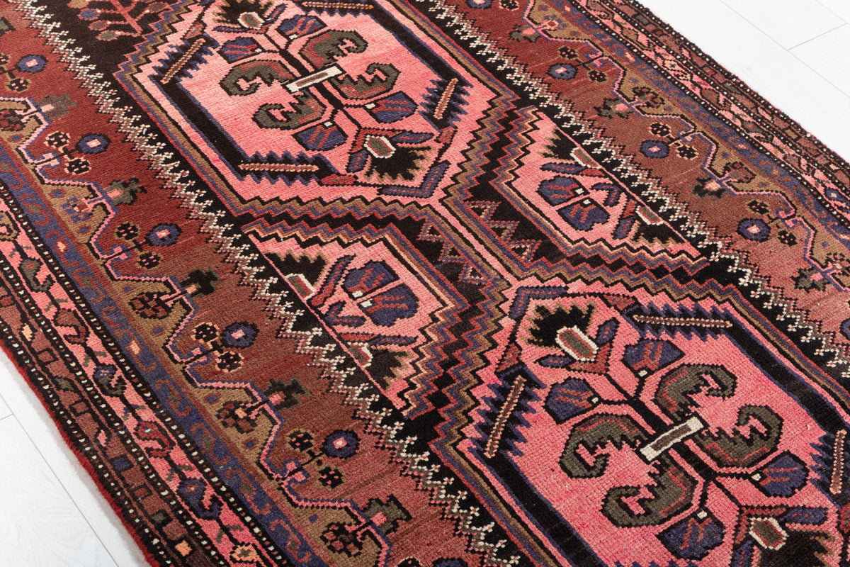 Vintage Geometric Medallion Runner Rug, Rust Red & Pink – 10' 9" x 3' 9" (327 x 114 cm)