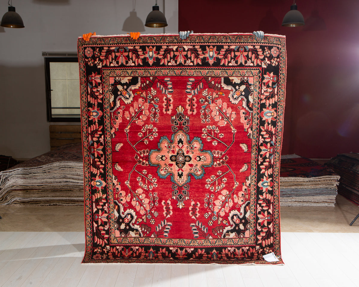 Rare Collectible Vintage Red & Pink Wool Rug – 7' 0" x 5' 11" (214 x 181 cm)