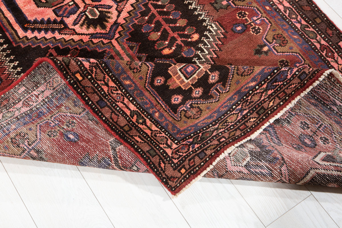 Vintage Geometric Medallion Runner Rug, Rust Red & Pink – 10' 9" x 3' 9" (327 x 114 cm)