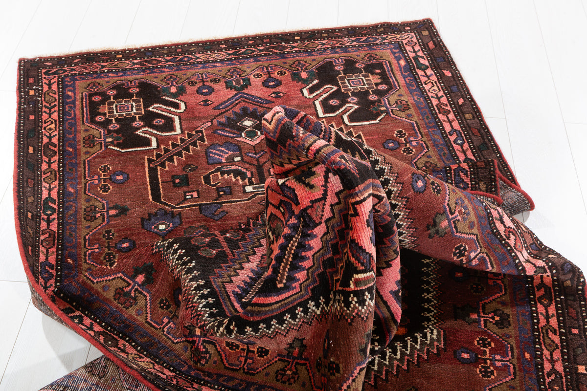 Vintage Geometric Medallion Runner Rug, Rust Red & Pink – 10' 9" x 3' 9" (327 x 114 cm)
